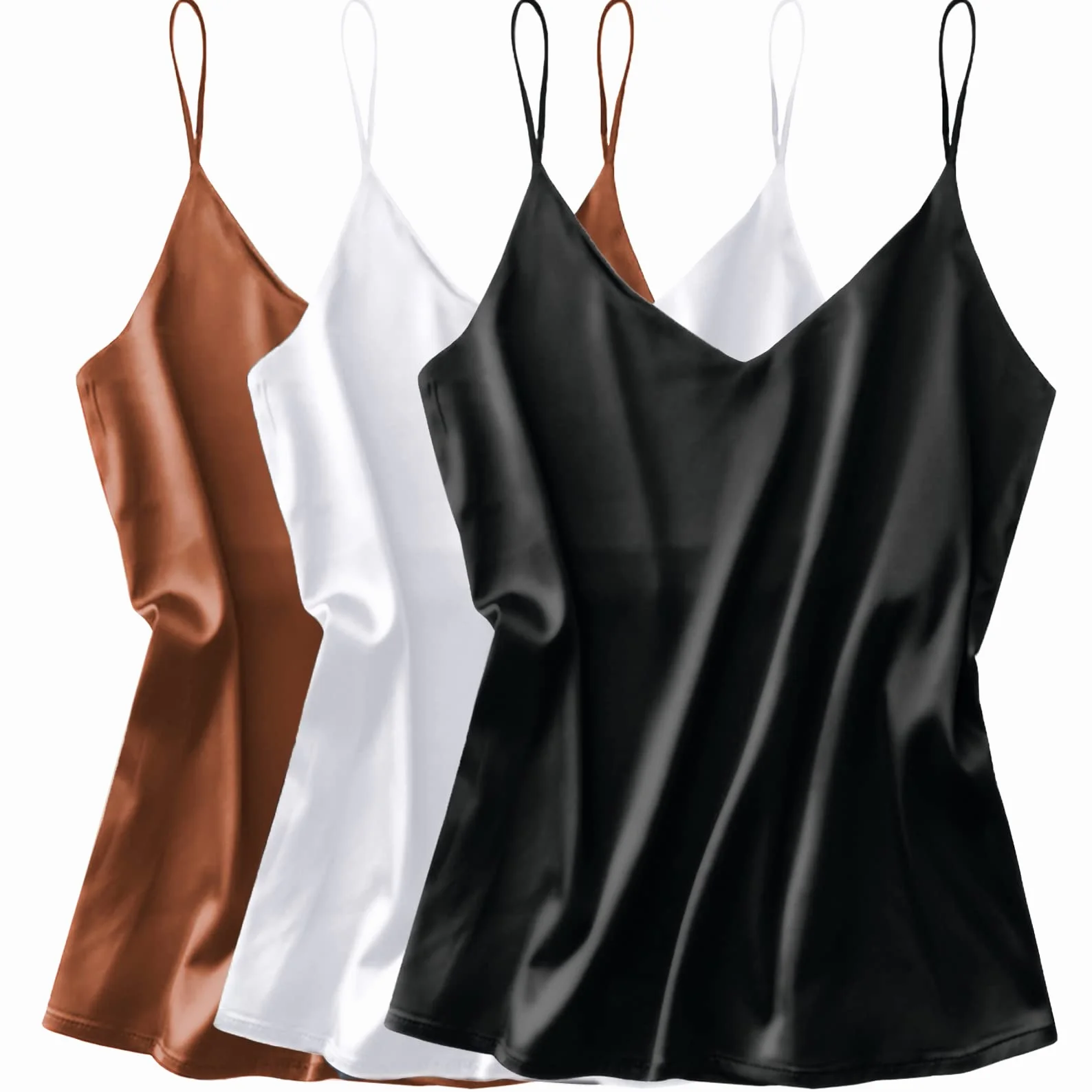 Ekouaer 3-pak damskich satynowych podkoszulek tank top jedwabny Cami Camisole ramiączka spaghetti Basic Top Top bez rękawów Blusentop S-XXL