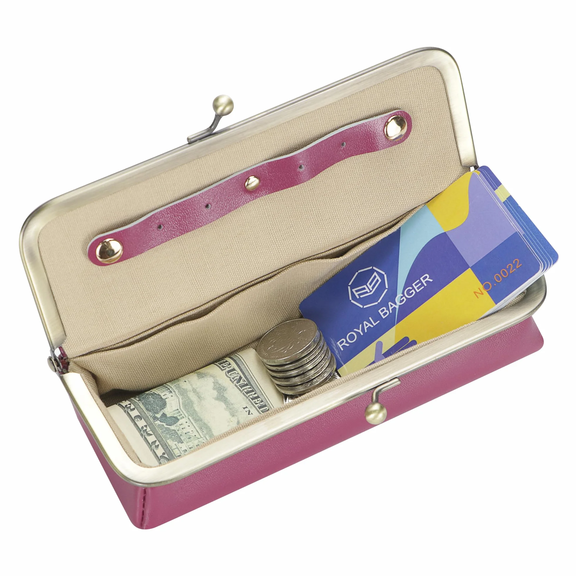 Royal Bagger Pudełko z prawdziwej skóry dla kobiet, etui na okulary retro - blokowanie RFID, organizer i torebka na monety Kiss Lock 3135 (Zielony)