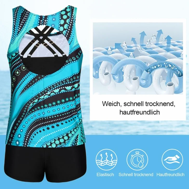 JASAMBAC Bikini Push Up damskie 3-częściowe tankini damskie szorty kąpielowe z wysokim stanem, prosty strój kąpielowy, damski sportowy kostium kąpielowy, moda kąpielowa na basen, plażę