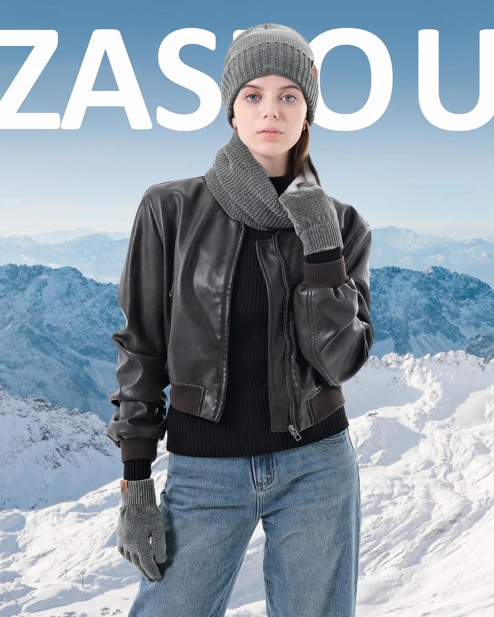 ZASFOU Damskie męskie zimowe czapki beanie szalik rękawiczki do ekranów dotykowych zestaw ciepła szenilowa polarowa czapka z czaszką ocieplacz na szyję prezenty dla kobiet mężczyzn