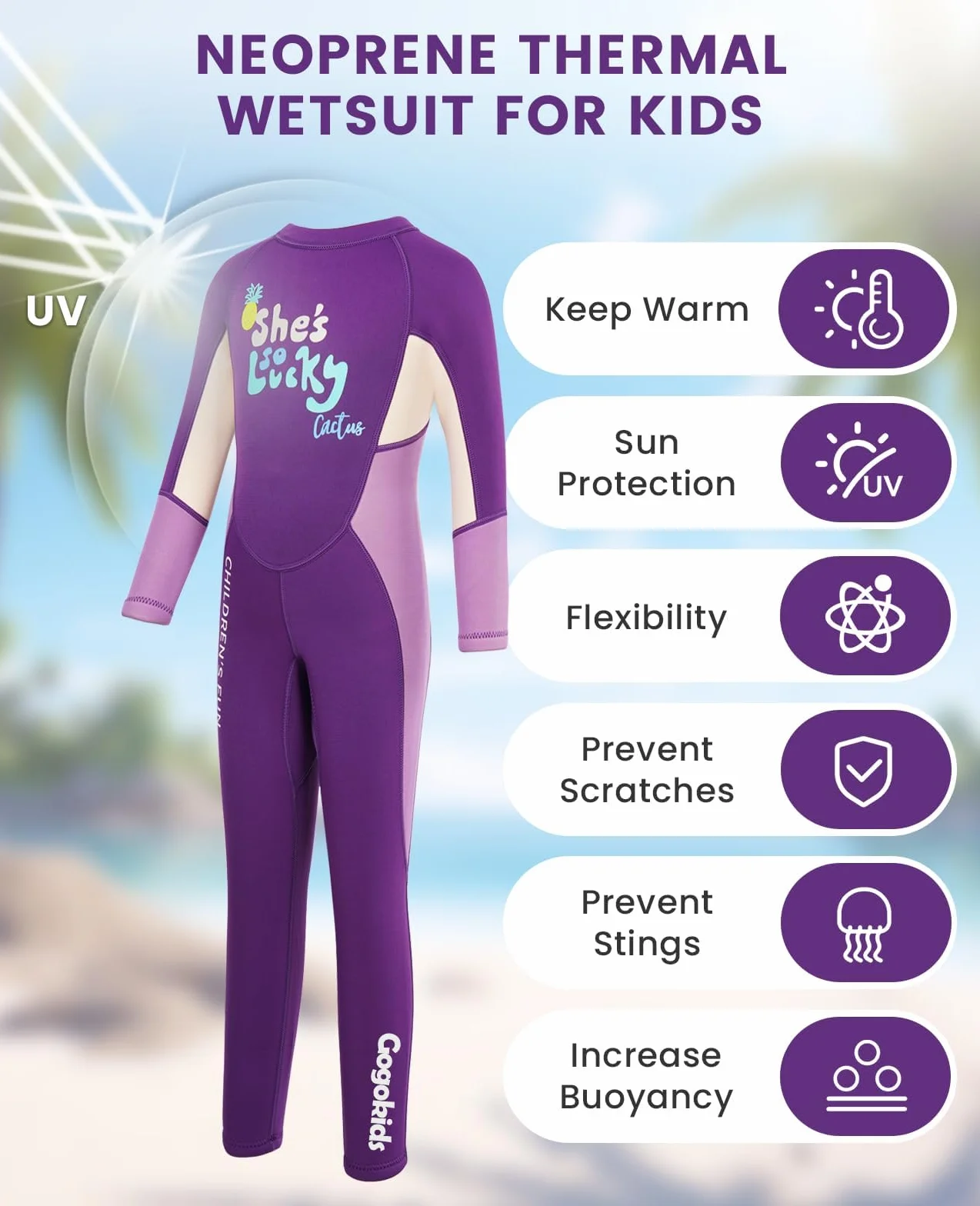 Gogokids Dziecięcy kombinezon dziewczęcy neoprenowy strój kąpielowy, dla dzieci 2,5 mm termiczny ochraniacz przed wysypką ciepłe pogrubione stroje kąpielowe ochrona przed słońcem kombinezon do