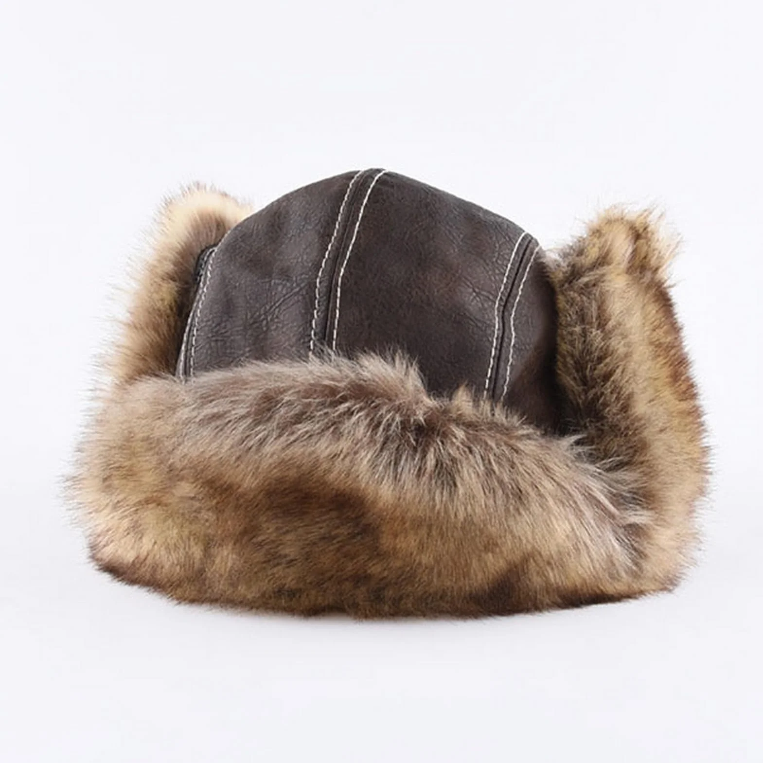 GIBZ Czapka lotnicza ze sztucznego futra vintage czapki traperskie kostium zimowa ciepła czapka z nausznikami dla mężczyzn i kobiet