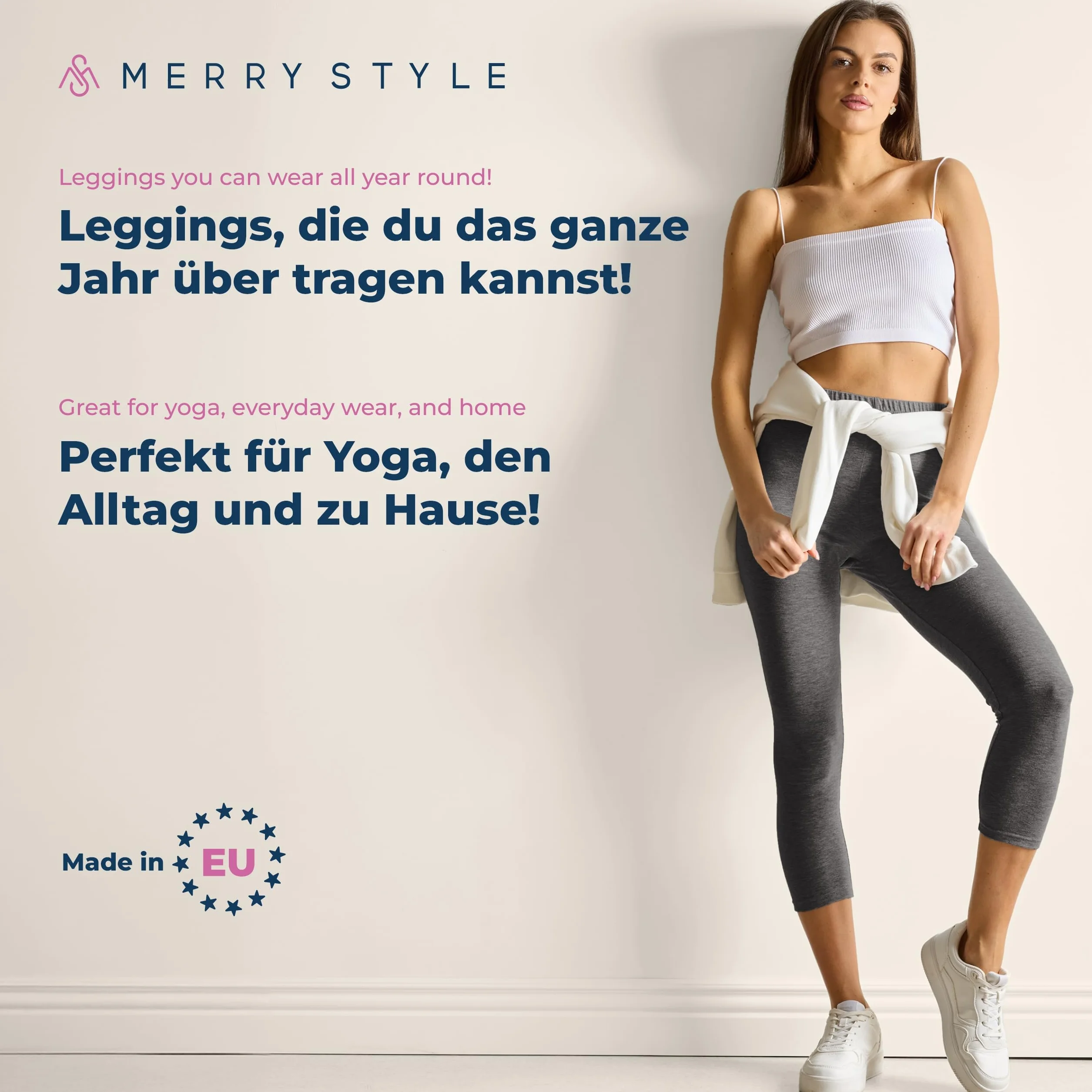 Merry Style Legginsy Damskie z Bawełny 3/4 Wysoki Stan MS10-199