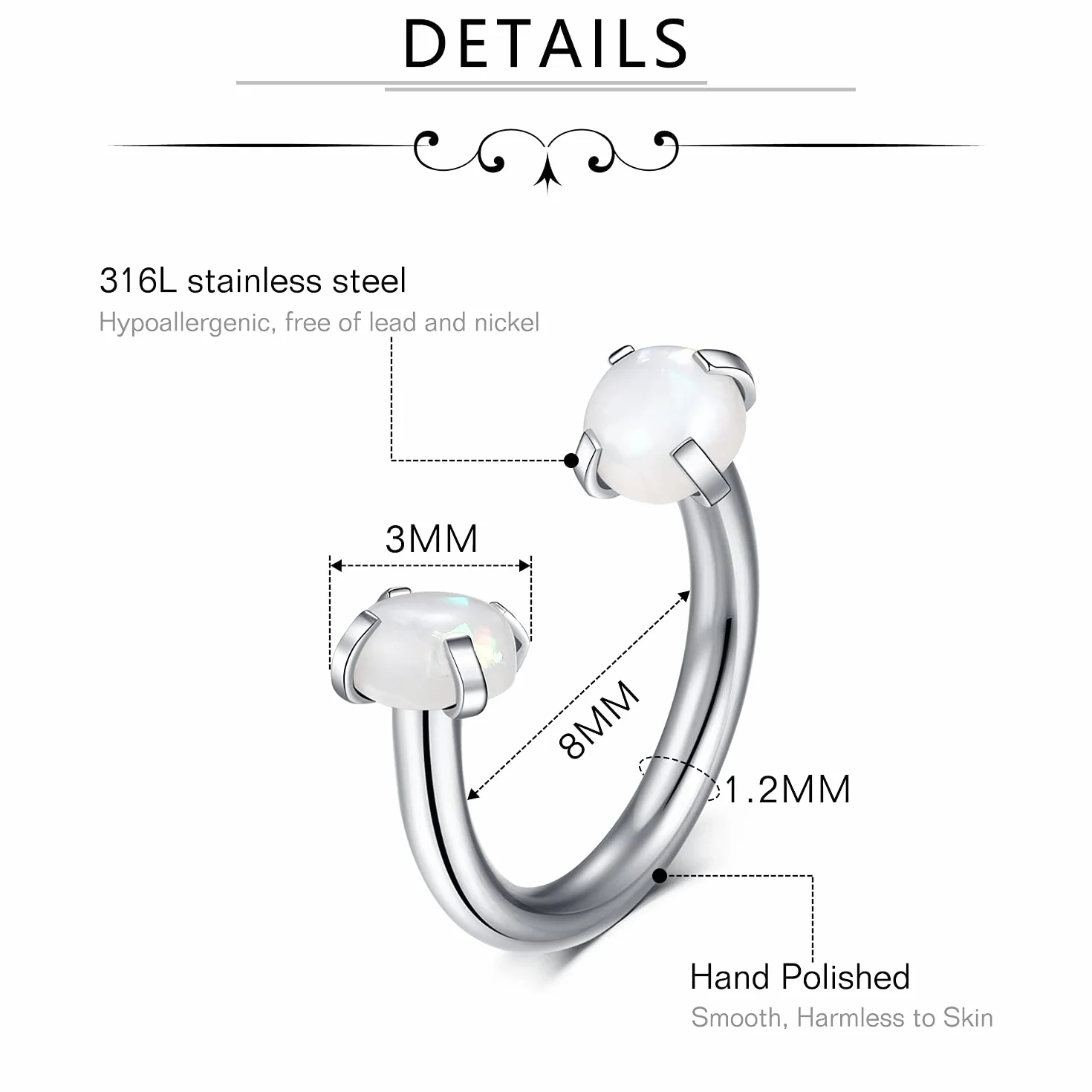 D.Bella Industrialny zestaw do piercingu, łańcuszek ze stali chirurgicznej, piercing do chrząstki, 14 g, 1,6 mm, srebrny, 38 mm