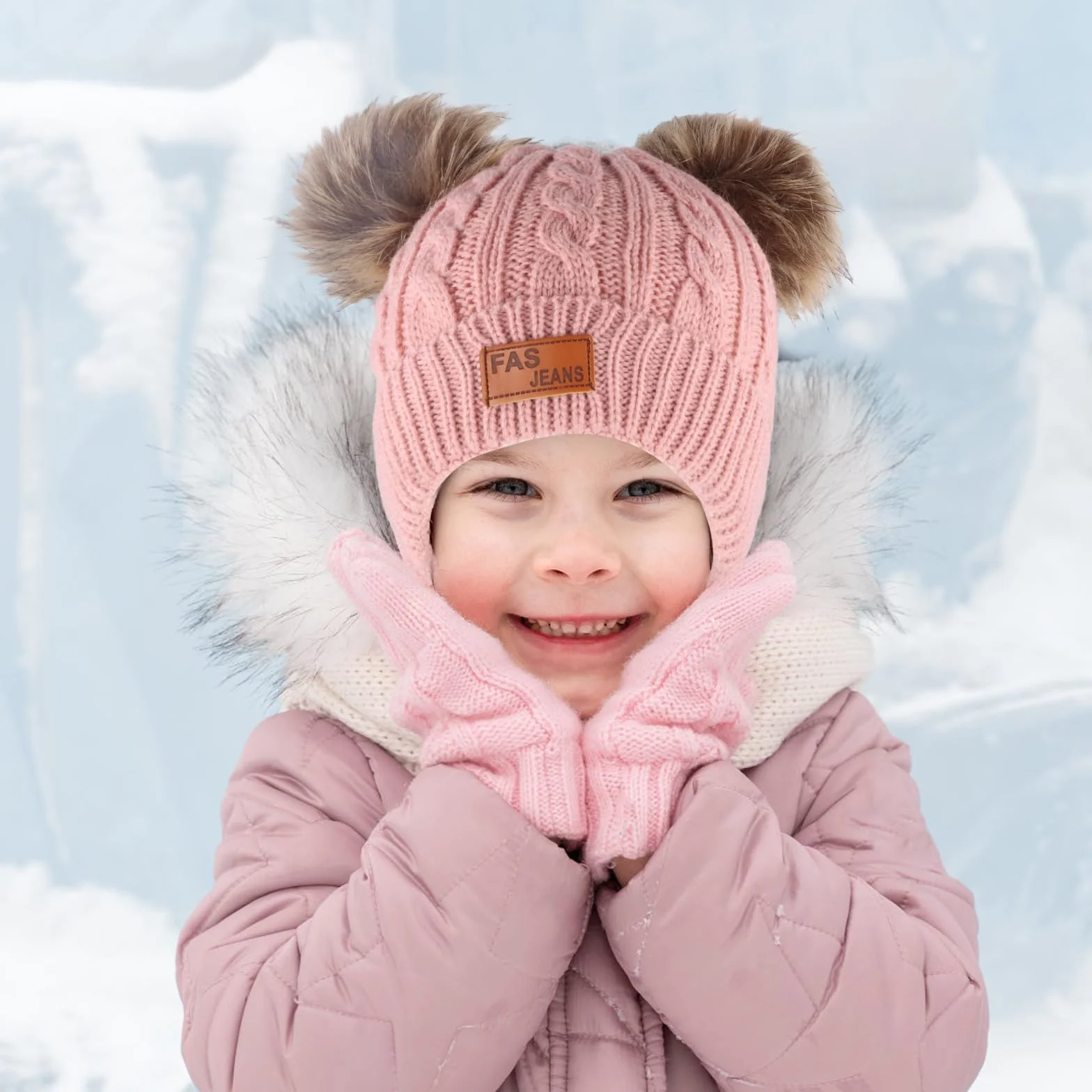 volumoon Zestaw 3 czapek, szalików, rękawiczek dla dzieci, czapka beanie, okrągły szal z polarową podszewką, zestaw ciepły, zimowy zestaw dzianin, czapka szalik i rękawiczki dla chłopców, dziewcząt w