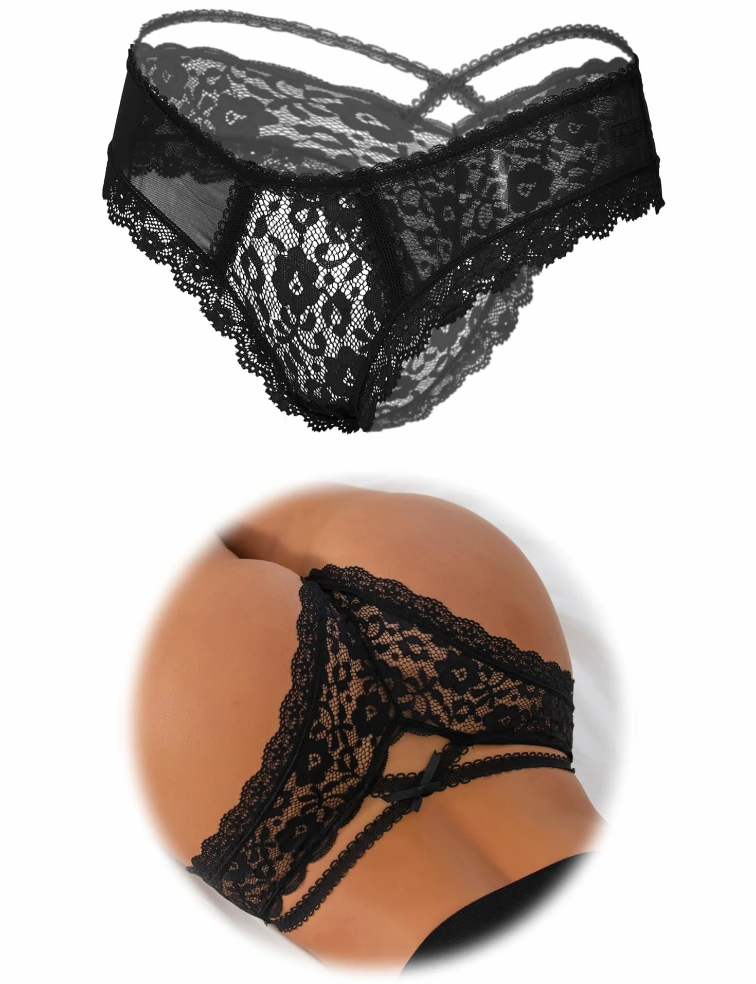 ohmydear Damskie majtki 1/2/3 sztuki Seksowne stringi tanga Erotyczna bielizna Duże rozmiary Brazylijskie stringi Przezroczysta koronka Majtki Oddychające majtki, M-L