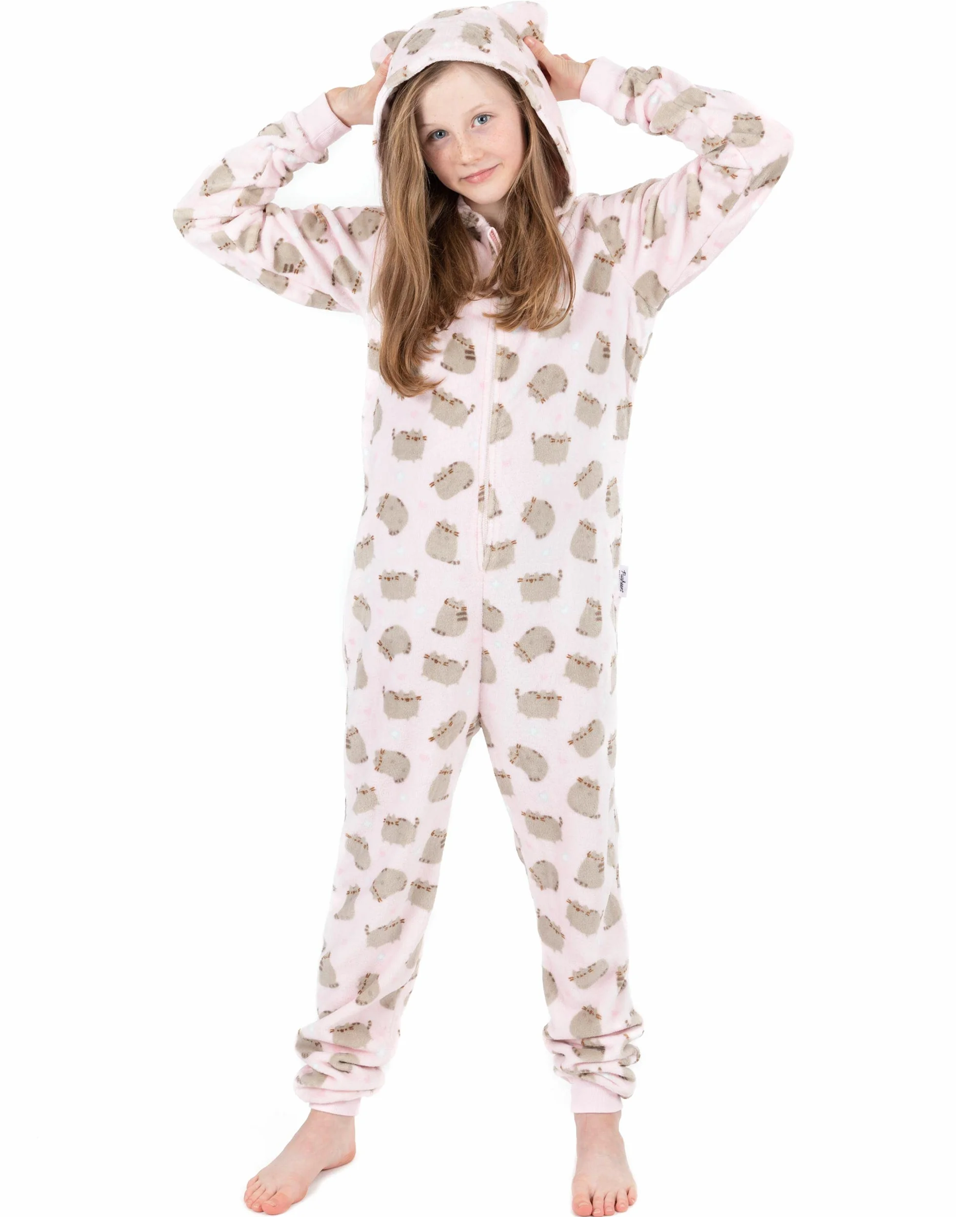 Pusheen Onesie Dziewczece Dres Dla Dzieci Różowy Lub Brązowy Kot Piżama Polar