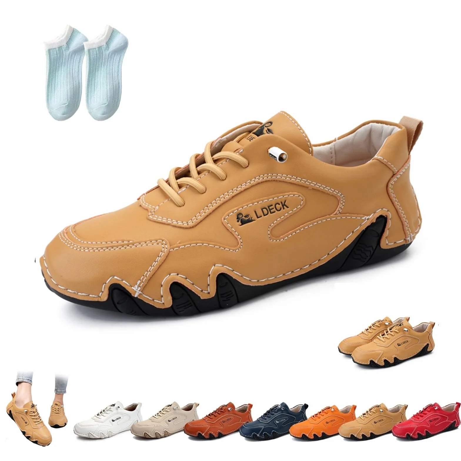 Damskie włoskie ręcznie robione skórzane buty do chodzenia, wodoodporne, antypoślizgowe buty Beck, codzienne, lekkie, wygodne, wsuwane, minimalistyczne trampki, miękkie podeszwy, mokasyny(Yellow,39 EU