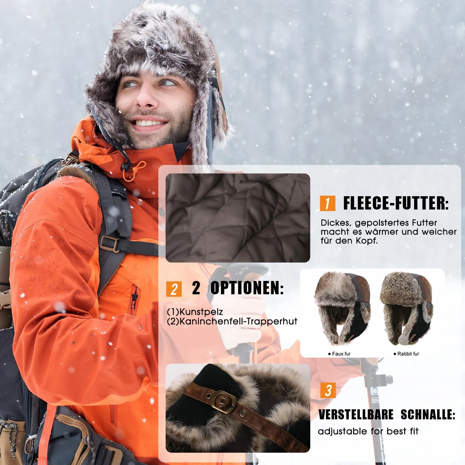 Topex XL/XXL unisex, czapka zimowa, męska czapka traperska z nausznikami, czapka pilotka, ciepła czapka rosyjska