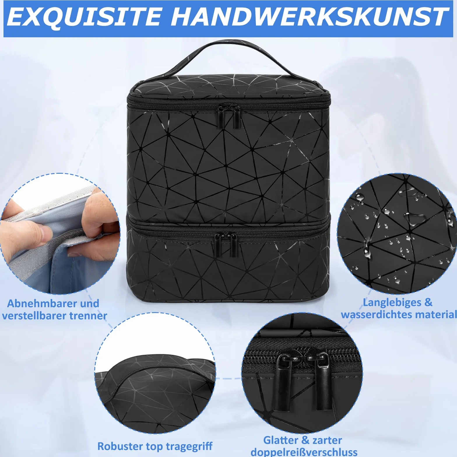 OUUTMEE Dwuwarstwowa torba na lakier do paznokci na 30 butelek, walizka do nail art, przenośna torba do przechowywania lakieru do paznokci, nadaje się do przechowywania produktów do pielęgnacji