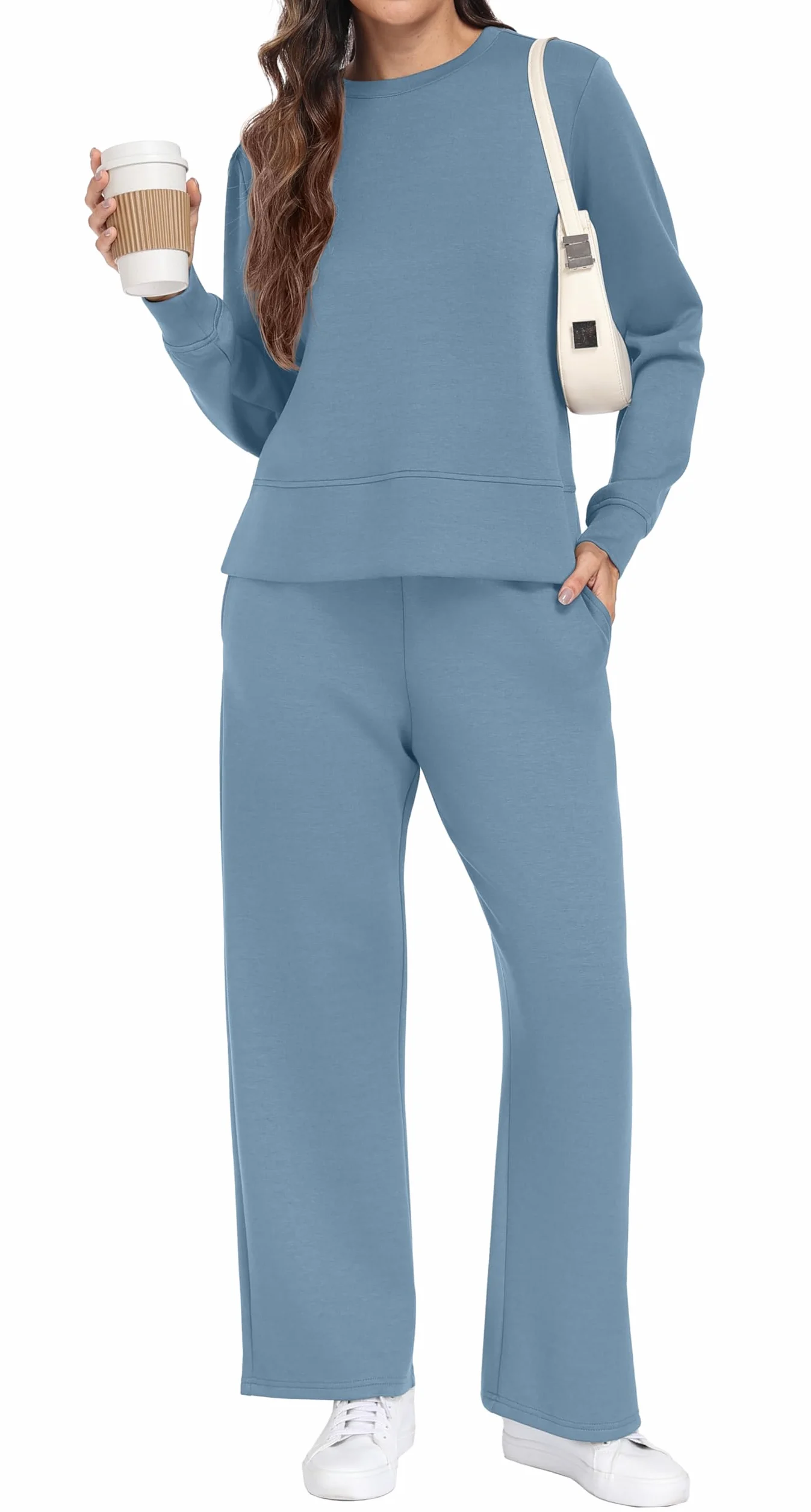 GRECERELLE Dwuczęściowy dres do joggingu, damski dres treningowy, jesienny strój, strój z długim rękawem, luźny dekolt z okrągłym dekoltem i dresami, spodnie do biegania z kieszeniami