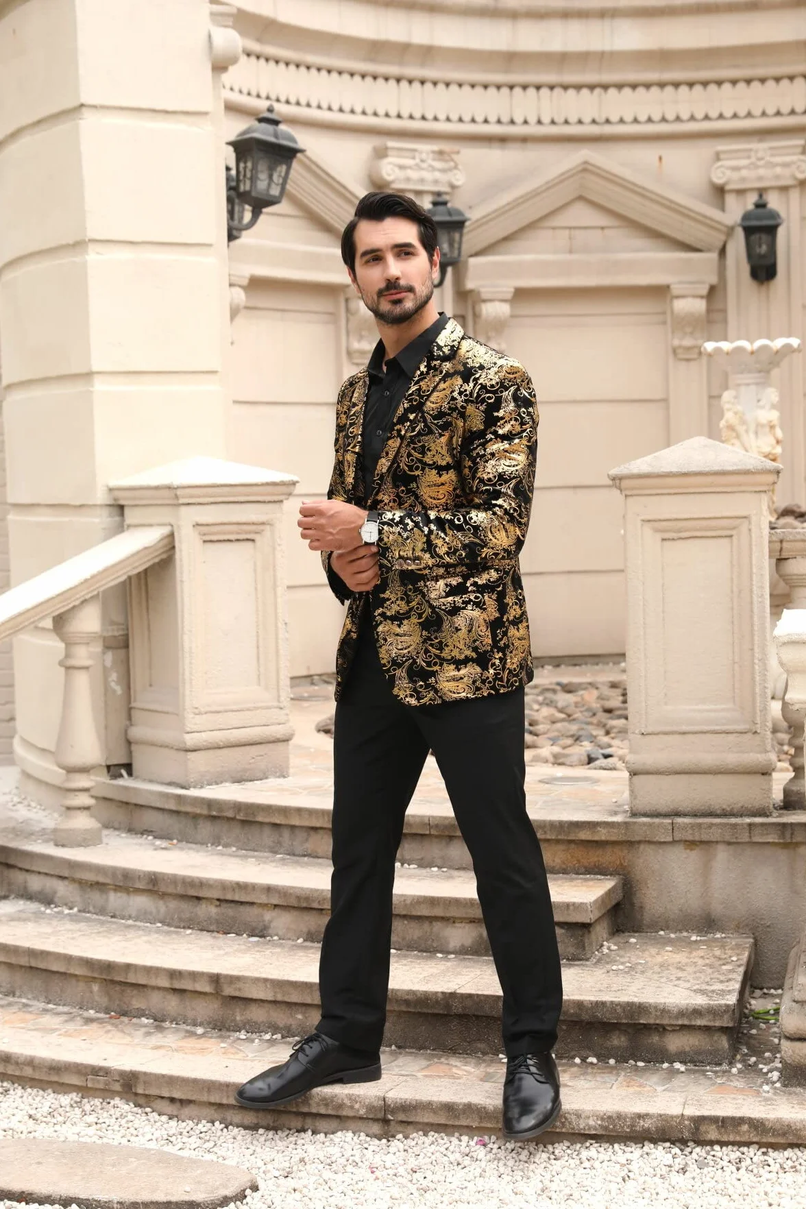 Allthemen Męska marynarka na co dzień Paisley żakardowe kurtki garniturowe slim fit kwiatowy nadruk stylowa marynarka płaszcze eleganckie kurtki