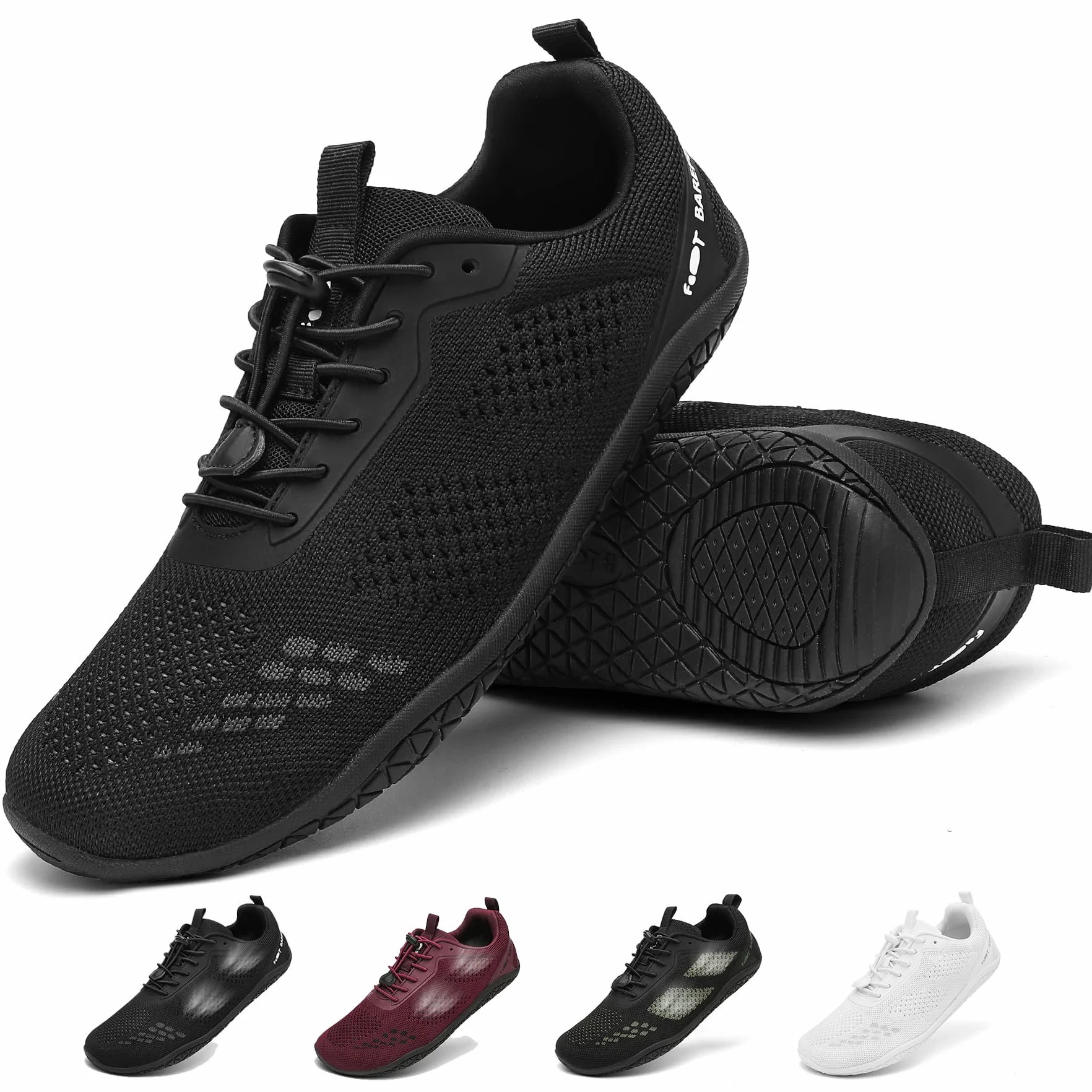 Geweo Buty Barefoot Męskie i Damskie Lekkie Wygodne Buty Sportowe Treningow z Szeroką Skrzynią na Palce Oddychające Buty do Biegania, do CrossFit i Fitness, Świeżym Powietrzu Sport Unisex Czarny 46EU