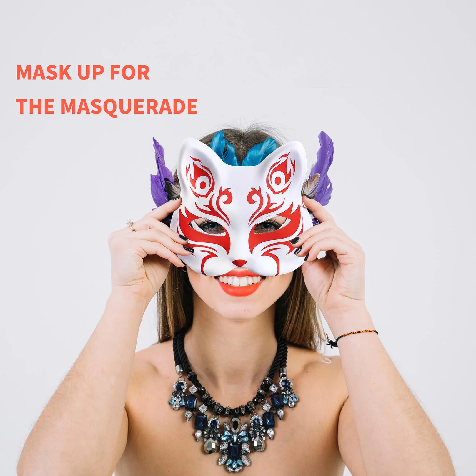 12 masek dla kotów, maska Therian, maska lisa, białe maski do malowania, maska papierowa DIY, pusta maska z kotem na Halloween, cosplay, maskaradę, imprezę, bal maskowy, niepomalowane