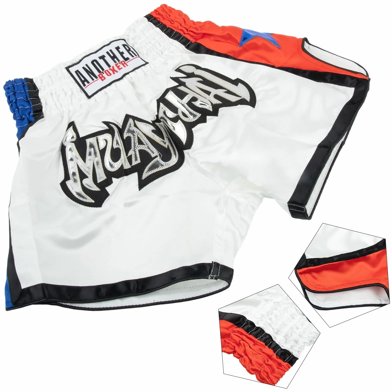 Zilimontt Unisex Muay Thai spodenki walki, sportowe spodenki z nadrukiem, do boksu muay thai, MMA, kickboxingu, spodenki MMA, odzież, klatka treningowa, walka, grappling, wojenne, M białe