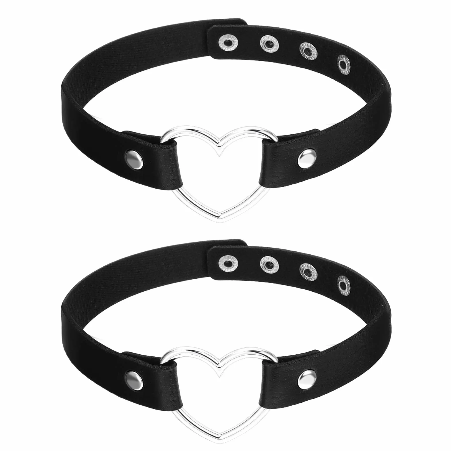 DSLSQD 2 sztuki punkowych sercowych naszyjników typu choker, z czterema klamrami, regulowane, gotyckie chokery, skóra PU, naszyjnik z łańcuszkiem, wisiorek w kształcie serca, elegancki kołnierz