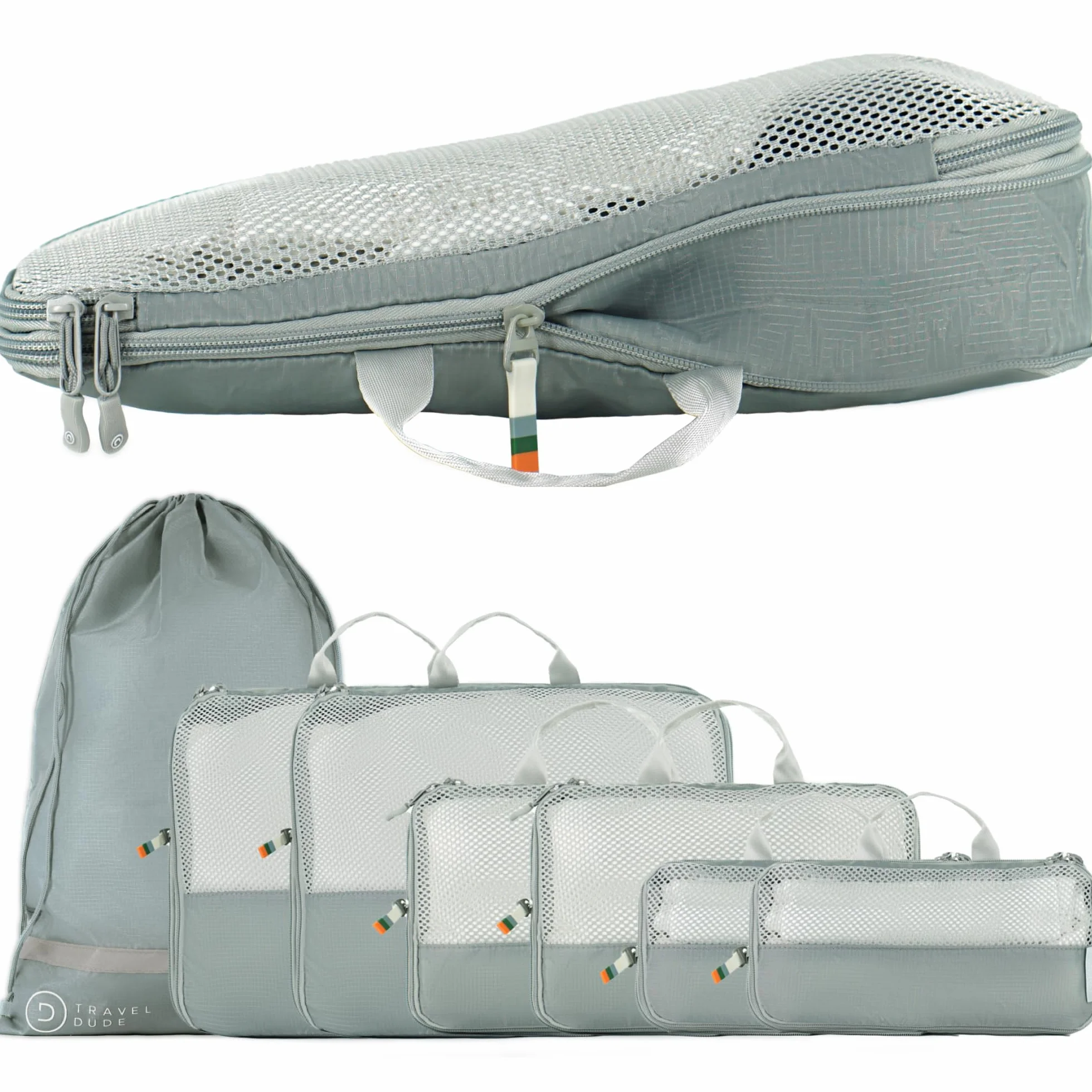 TRAVEL DUDE Organizer na walizkę zestaw, opakowanie kompresyjne w kostce, oszczędność miejsca, ultralekki organizer podróżny do plecaków lub bagażu ręcznego (7 części, Stalowoniebieski)