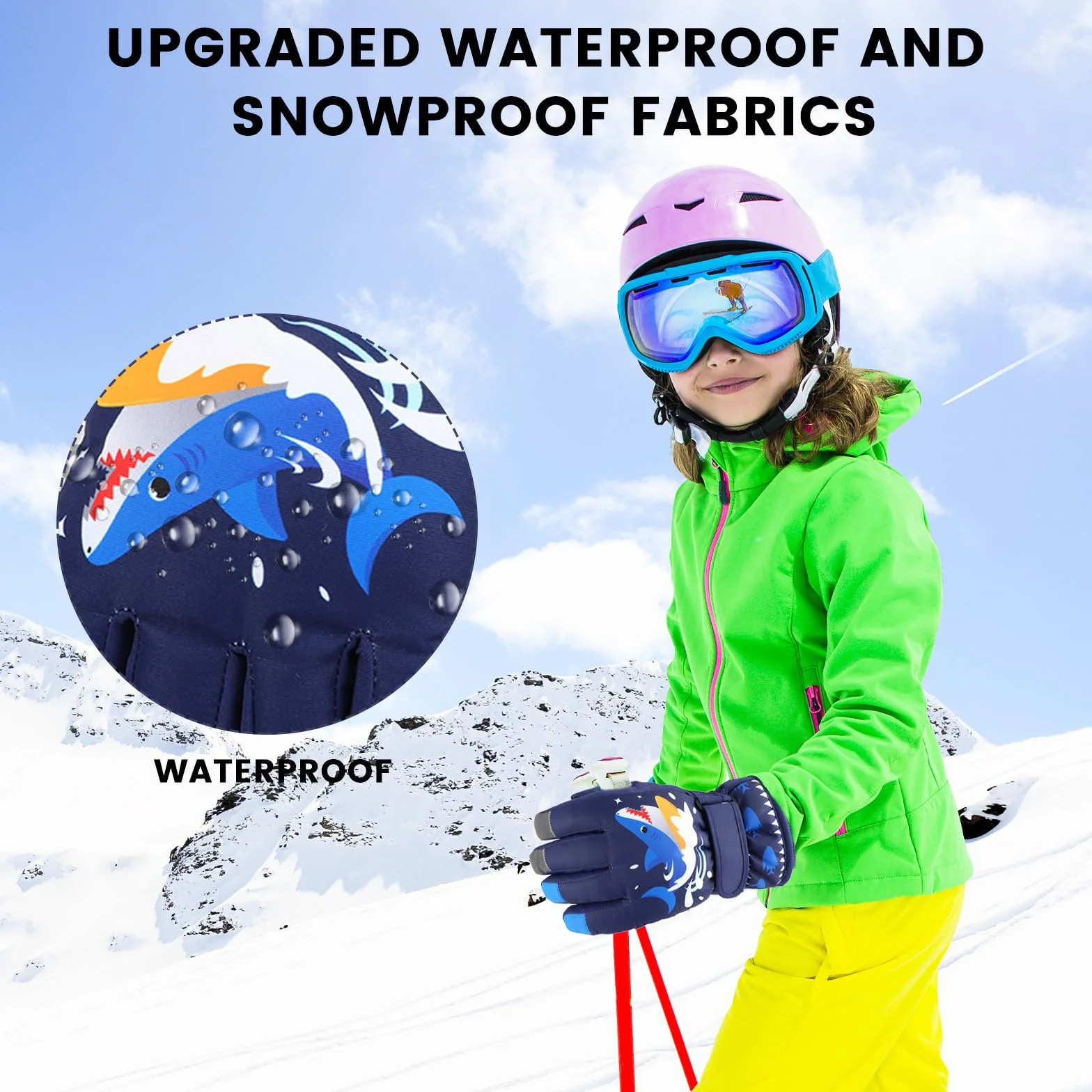 QKURT Dziecięce rękawice narciarskie, wodoodporne zimowe rękawiczki śnieżne, wiatroszczelne rękawice narciarskie do snowboardu, rękawice sportowe na świeżym powietrzu dla chłopców i dziewcząt w wieku