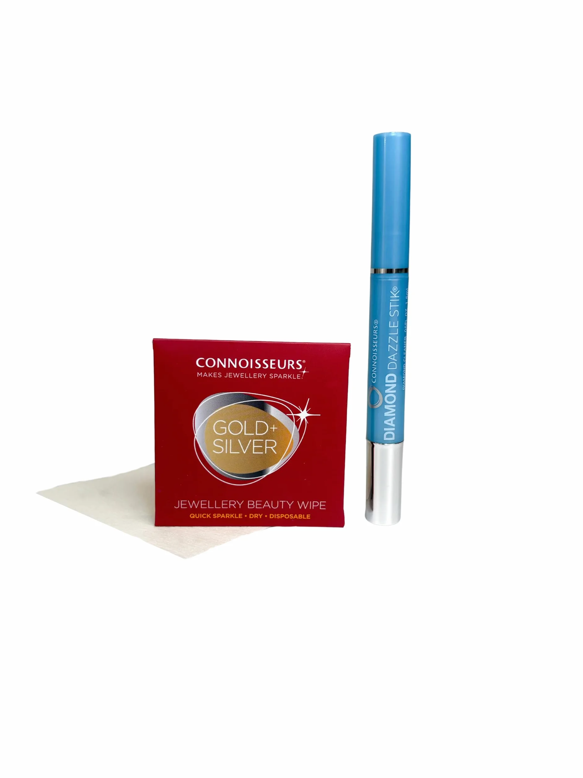 Connoisseurs Zestaw do czyszczenia biżuterii, diamentowy sztyft i 6 ściereczek do czyszczenia, do czyszczenia biżuterii, złota, diamentowa, platynowa i srebrna, czyszczenie pierścionków