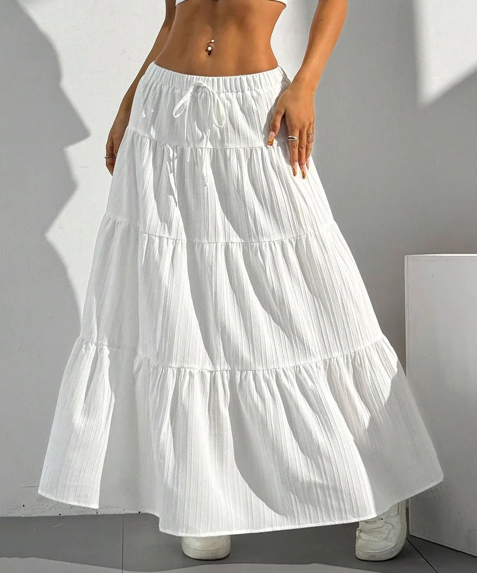 Spódnica damska, długa, z wysoką talią, elegancka spódnica maxi, linia A, elastyczna warstwa, spódnica midi do noszenia w czasie wolnym, jednokolorowa (wielokolorowa, S-XL)
