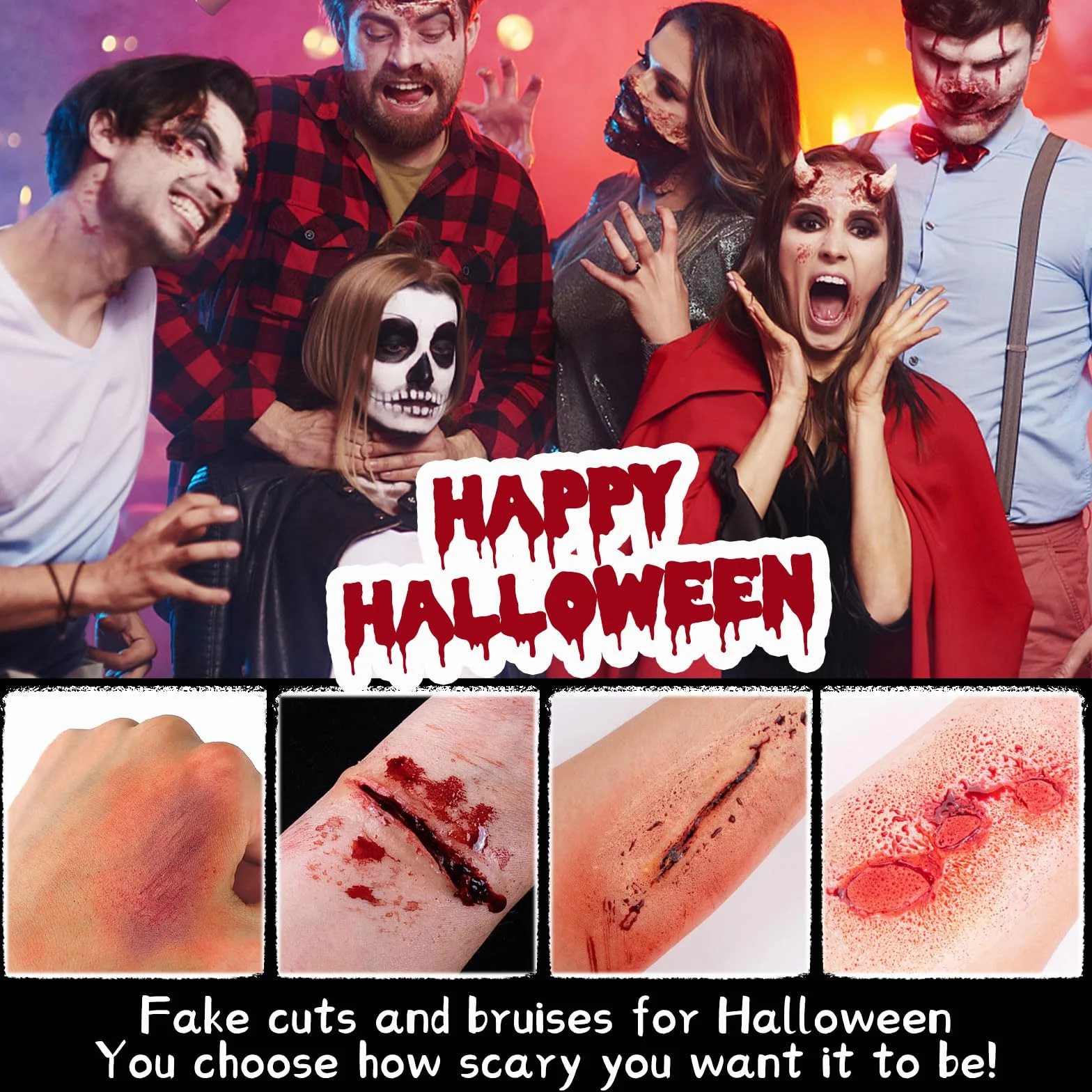 CHASPA Zestaw do makijażu SFX z płynnym lateksem na Halloween – wosk bliznowy + 2 płynny lateks Btl + 2 sztuczne krew Btl + narzędzie szpatułki + 2 gąbki do szpikulca + 4 gąbki do makijażu + waciki