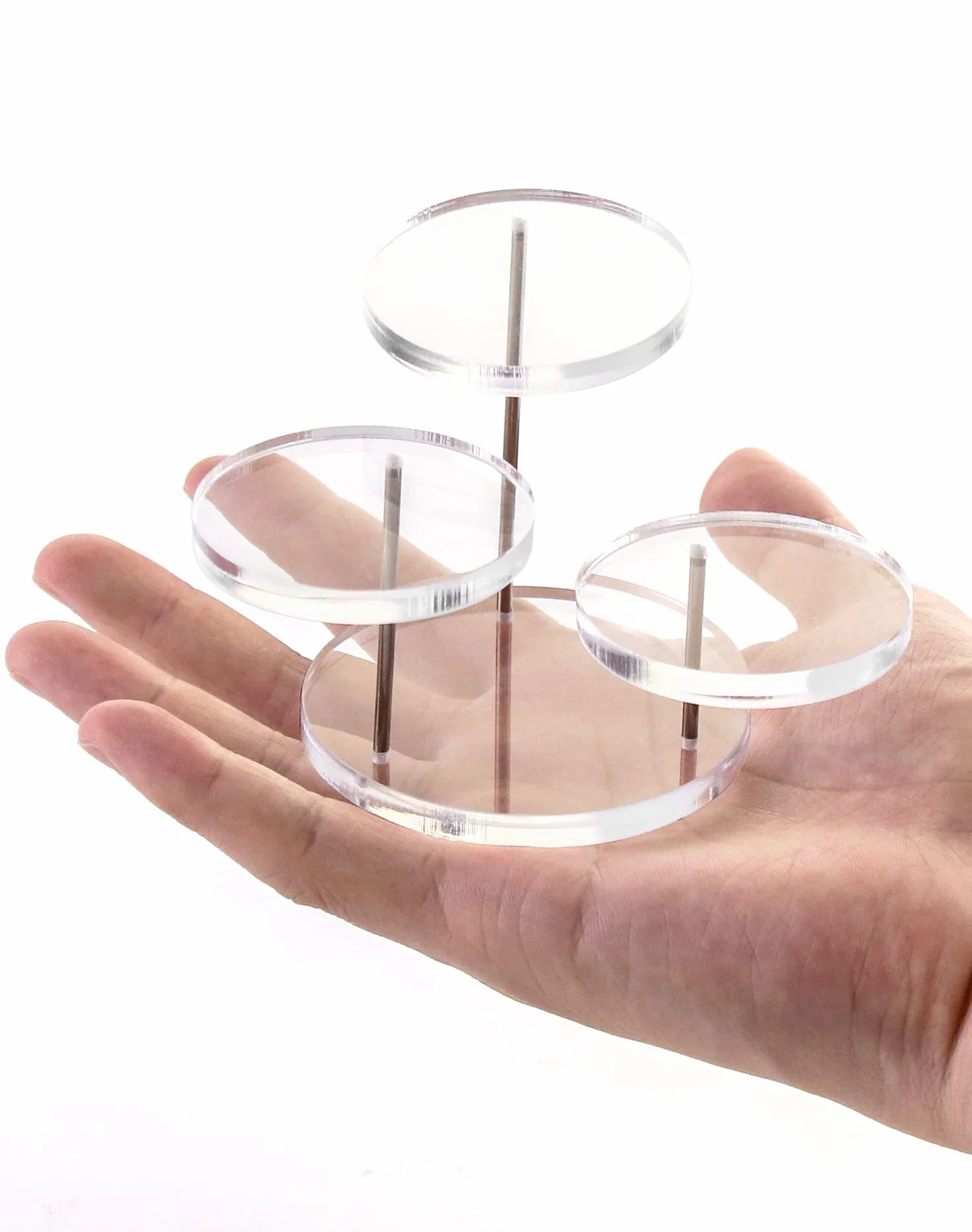 QWORK® 3-Tier Mini akrylowy stojak wystawowy, okrągły przezroczysty akrylowy stojak wystawowy na pierścionki Kolczyki Bransoletki Mini figurki (2 szt.)