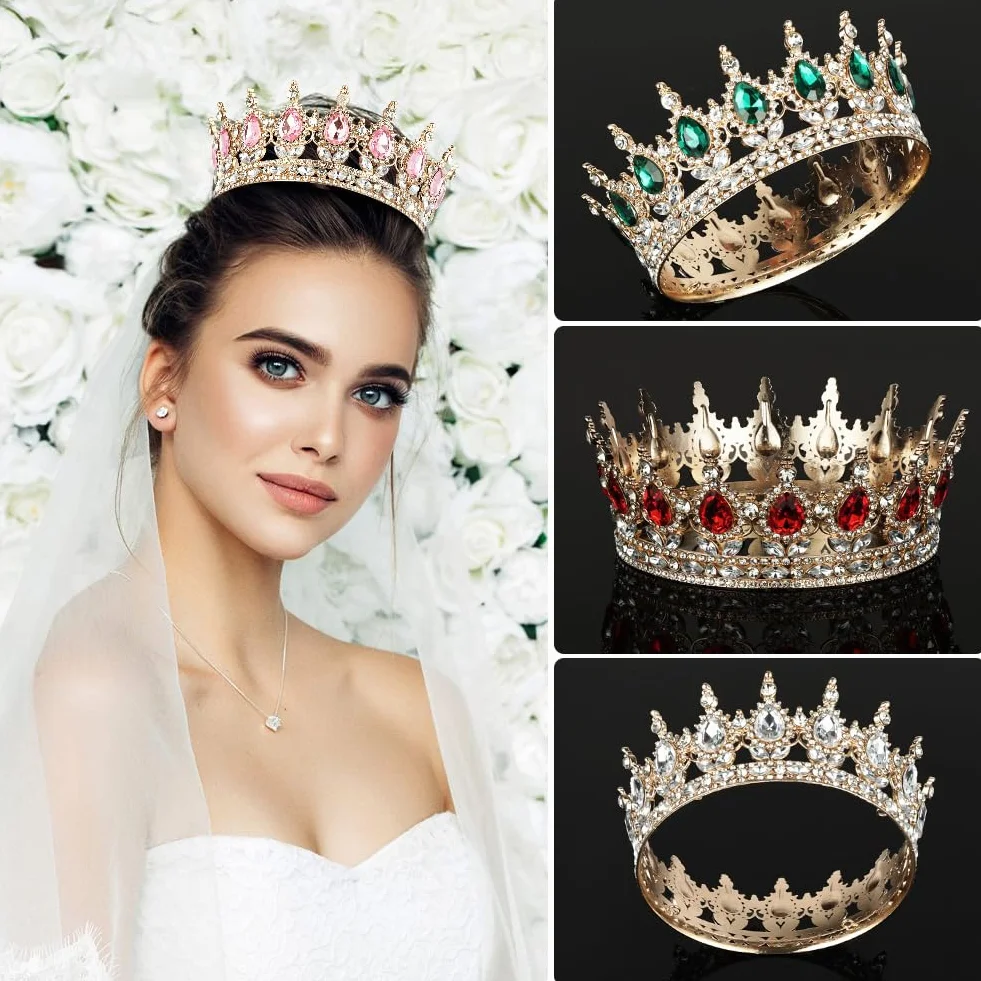 Korona królowa, okrągły tiara, pełna okrągła dziewczyna kryształowa tiara tiary błyszczące cyrkonie dla panny młodej piękne tiary na ślub, fotografię, bal przebierańców, przyjęcia urodzinowe