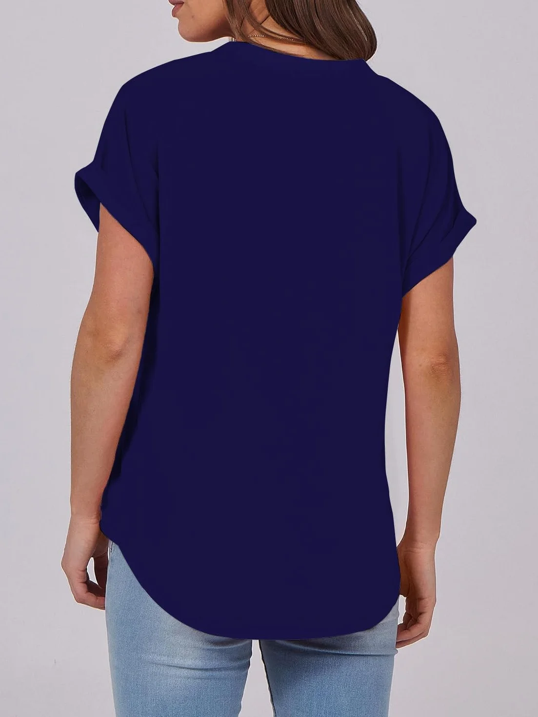 Cuptacc T-shirty Damska V-Wycięcie Oversize Koszula Damska Lato Krótki Rękaw Elegancka Z Listwa Guzikowa Top