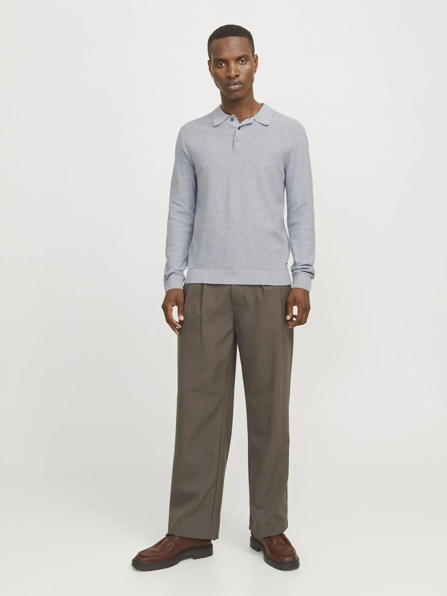 Jack & Jones JPRBLUSANDRI Knit Polo LS, jasnoszary melanżowy, S