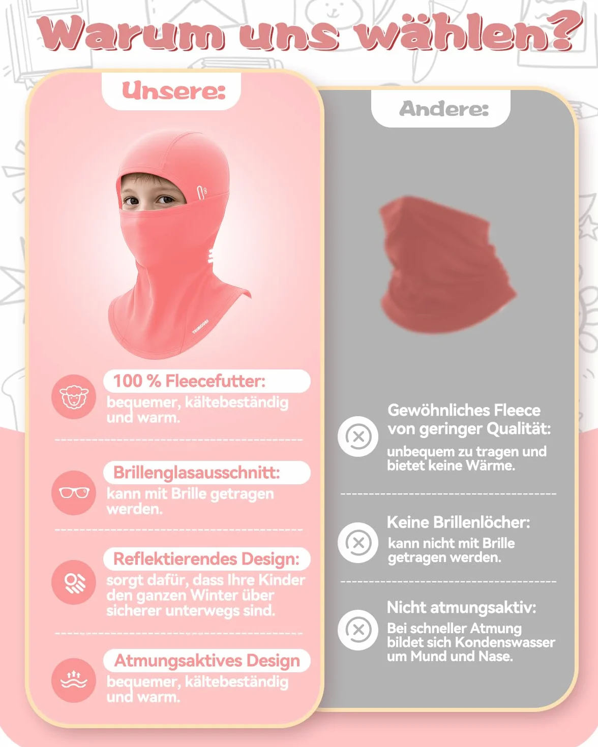 Kominiarka dziecięca na zimę, wiatroszczelna, ciepła kominiarka, z odblaskami, na rower, snowboard, narty, dla chłopców i dziewczynek