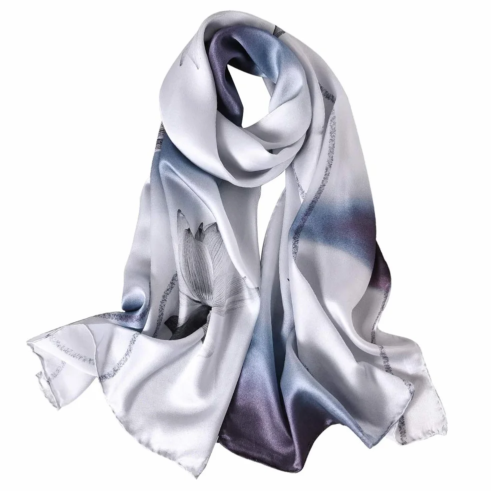 Jedwabny szal damski 100% jedwab, 20+ kolorowy, luksusowy szal, ciepły i miękki, jako chusta jedwabna apaszka Pashmina - 53 * 170 cm, Eleganckie kwiaty 4