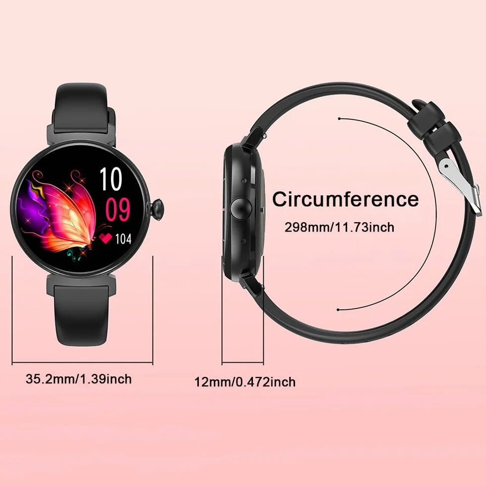 Zephyrion Inteligentny zegarek dla kobiet, funkcja odbierania połączeń, ekran dotykowy AMOLED 1,04", monitor aktywności z pulsometrem, BP/snu, wodoodporny IP68, okrągły damski smartwatch do telefonów