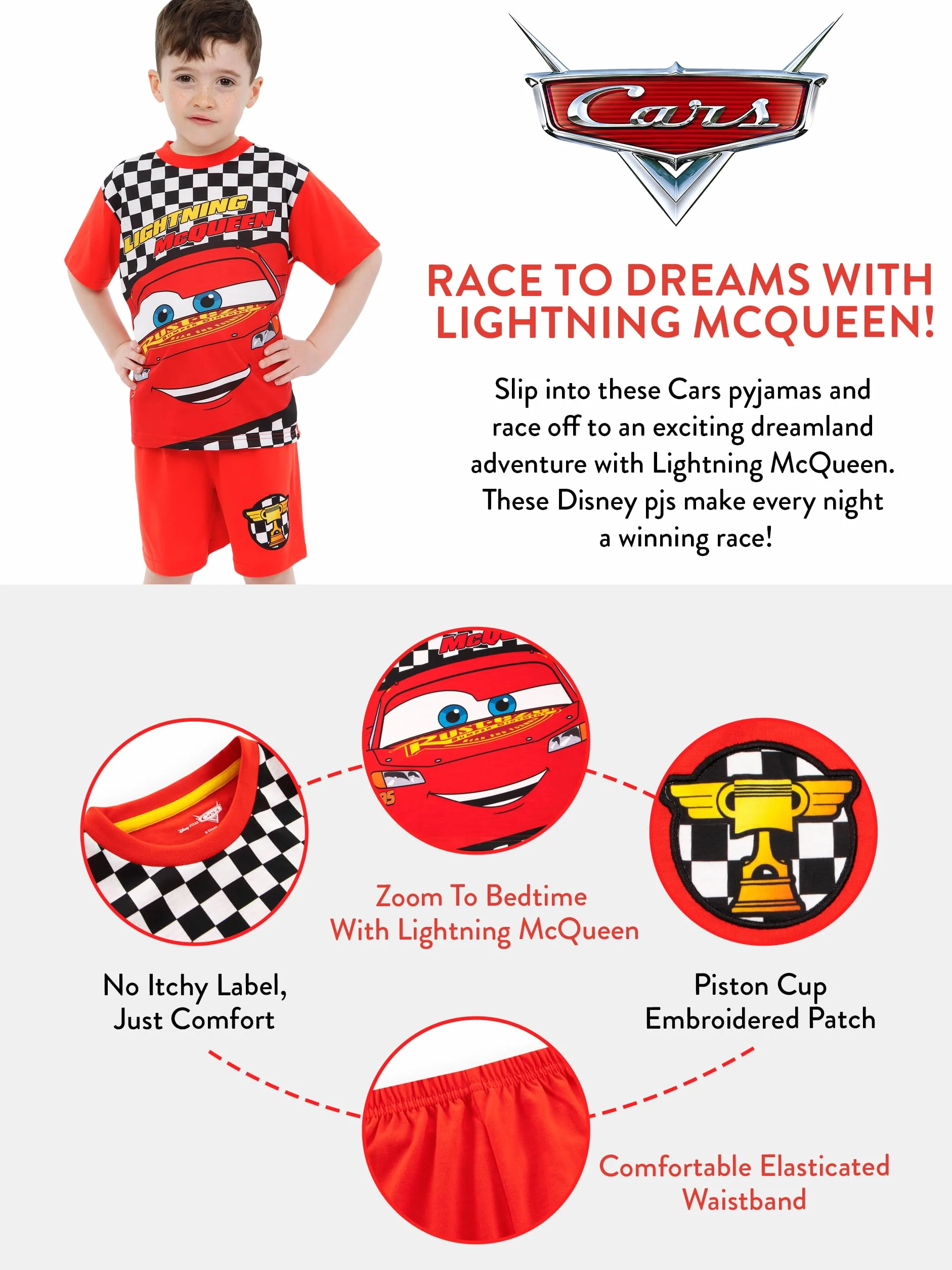 Disney Piżamy | Piżamy Z Zygzakiem McQueen | Krótkie Piżamy Dla Chłopców | Piżamy Cars