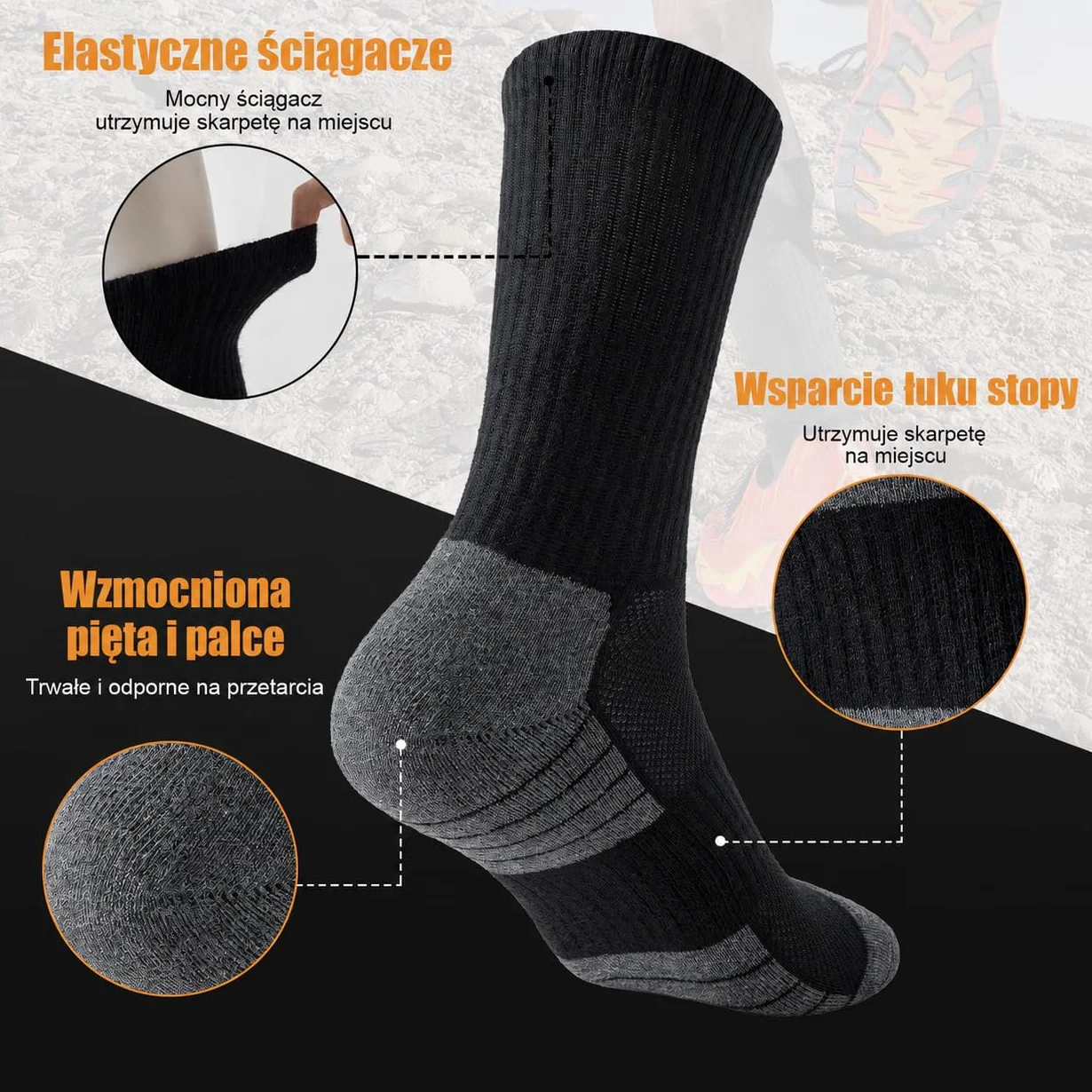 Niorasen Skarpety Męskie Damskie 35-38, 43-46, 39-42, 47-50, 6 Par Zimowe Oddychające Bawełniane Skarpety Turystyczne, Sportowe, Trekkingowe, Ciepłe Wyściełane Skarpety Do Biegania I Tenisa