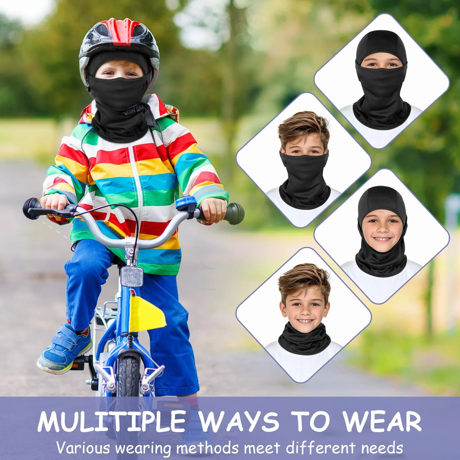 Kiiwah Kominiarka dla dzieci, wielofunkcyjna czapka rowerowa z osłoną na szyję, oddychająca maska balaclava dla chłopców i dziewcząt sporty na świeżym powietrzu wiosna, jesień, zima