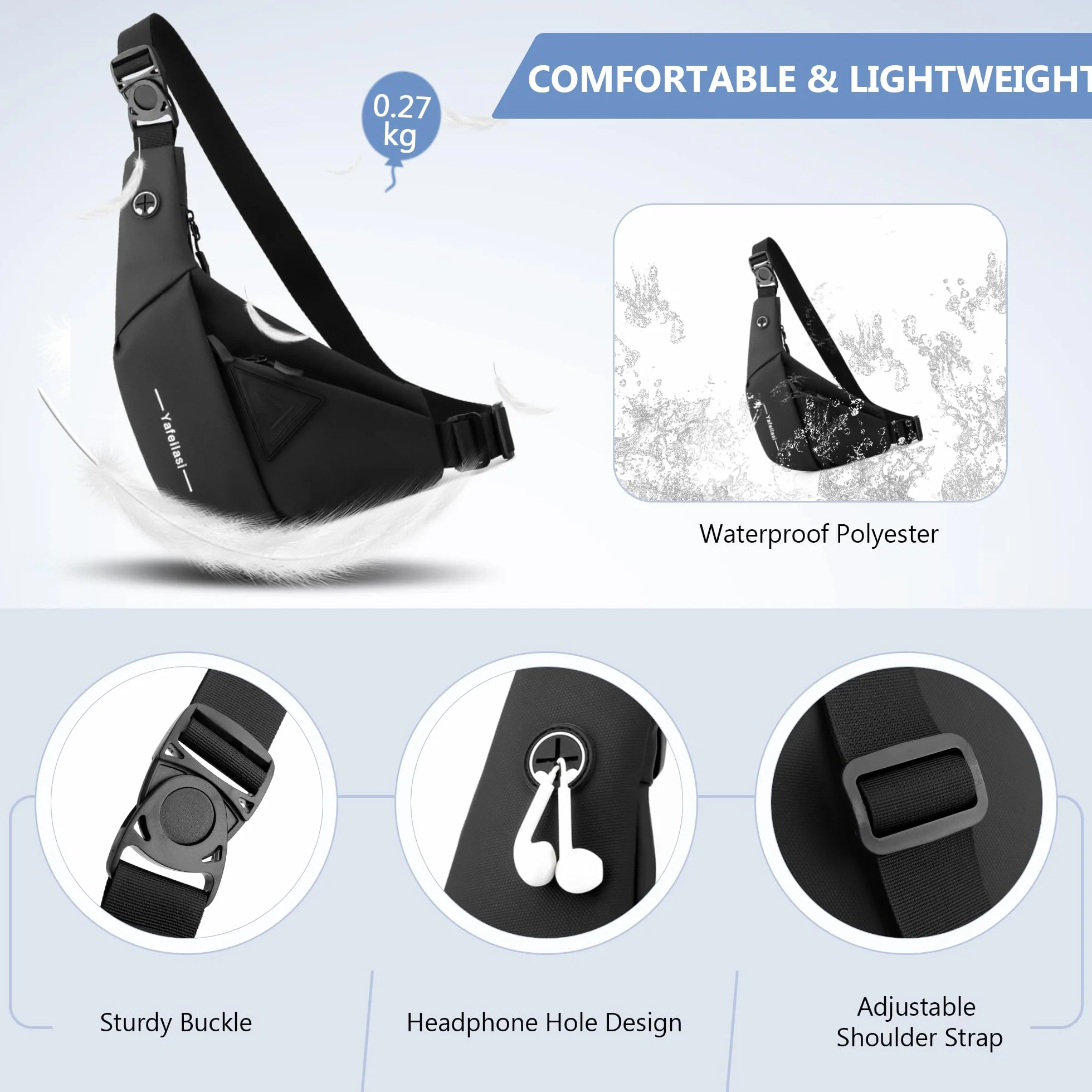 VARLIVOO Fashion męska Sling Bag Męska torba na klatkę piersiową Plecak Torby na ramię Torba na ramię Szkoła Podróże Piesze wycieczki Camping Kolarstwo Outdoor Sports Siłownia Wodoodporny poliester Plecak na ramię Czarny B