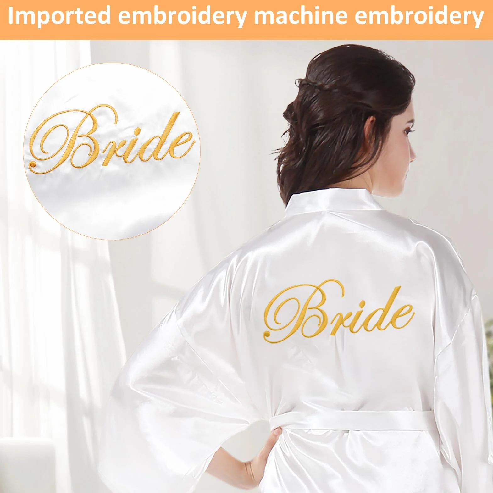 HENGBIRD Bride szlafrok damski, szlafrok kąpielowy, satynowy, kimono z dekoltem w kształcie litery V, bielizna nocna z kapciami na wesele, dekoracja imprezowa