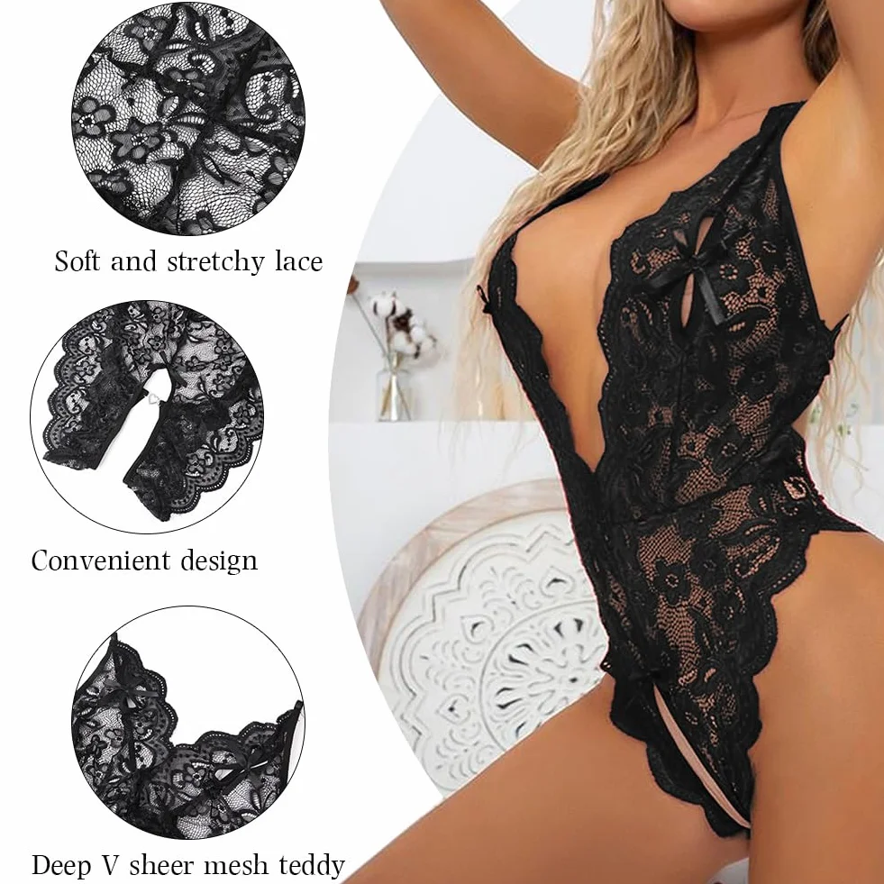Koronkowa niegrzeczna jednoczęściowa bielizna koronkowa przezroczysta koronka Teddy Lingerie, bielizna damska seksowna bielizna nocna neglige uwodzicielska bez pleców, na body przyjęcie