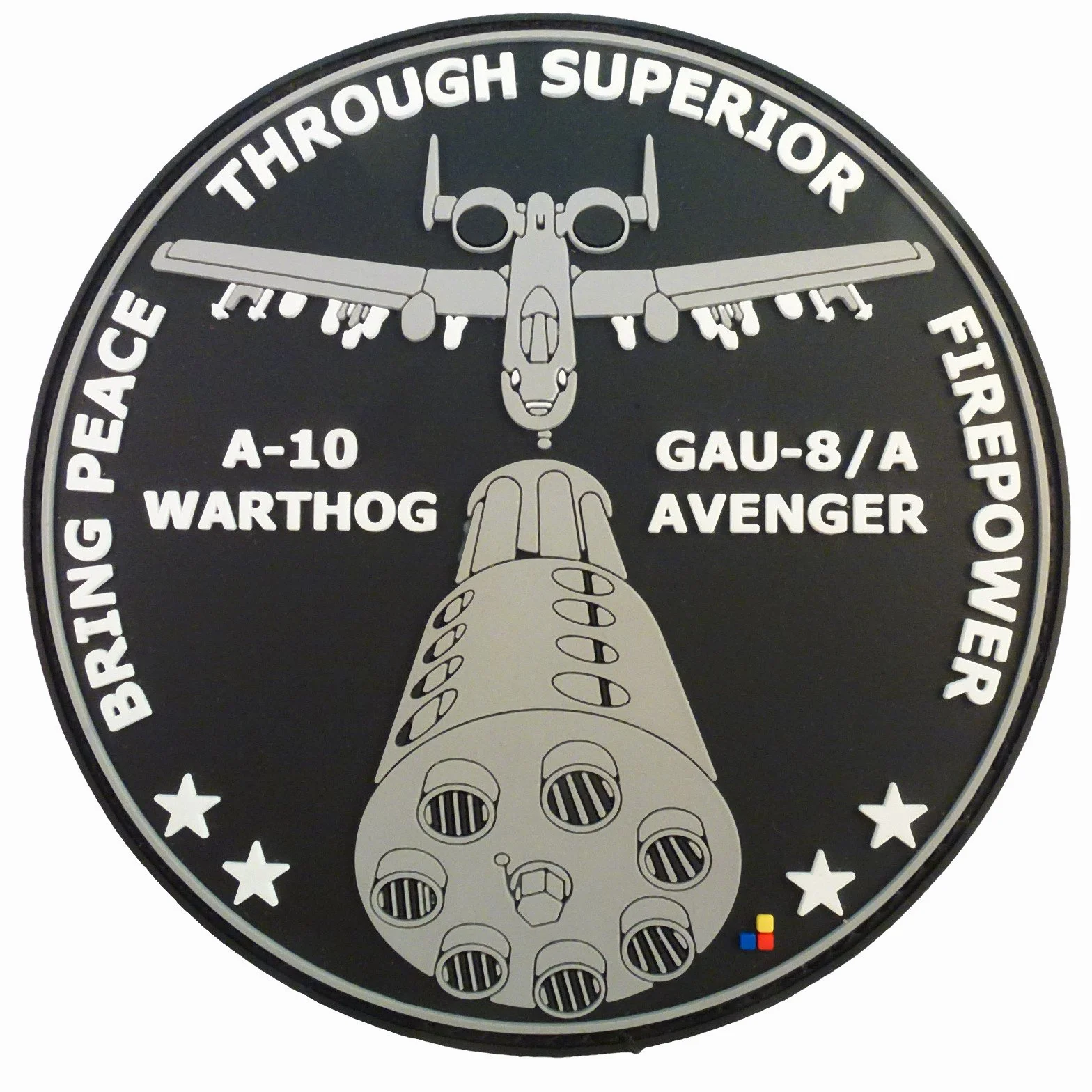 LEGEEON Peace Through Superior Firepower A-10 Warthog GAU-8/A Avenger Morale PVC Rubber 3D Hook&Loop Patch