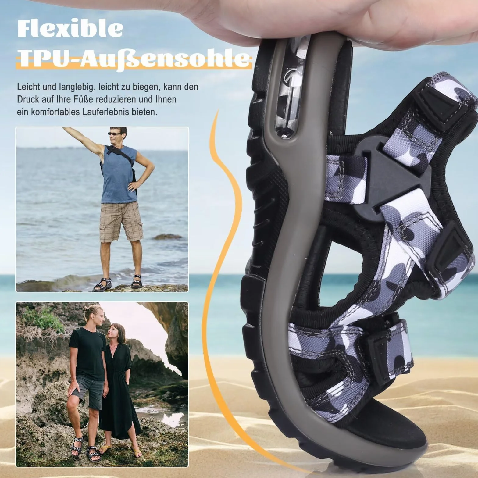 visionreast Męskie skórzane sandały, plażowe, turystyczne, letnie, wygodne, trekkingowe, sportowe, z zapięciem na rzepy, na plażę, zamknięte sandały