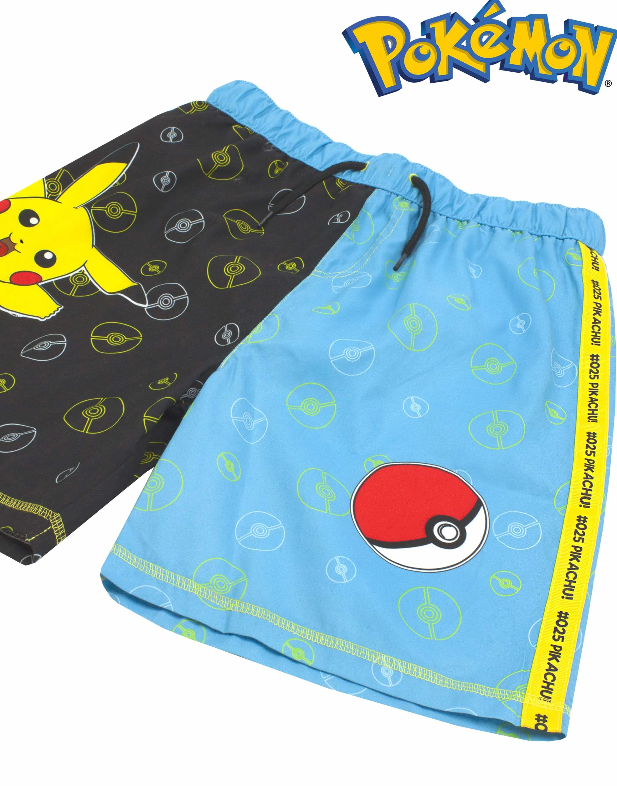 Pokemon Szorty kąpielowe dla chłopców | Czarno-niebieskie stroje kąpielowe Pikachu dla dzieci i nastolatków | Spodnie kąpielowe dla graczy ze sznurkiem w pasie