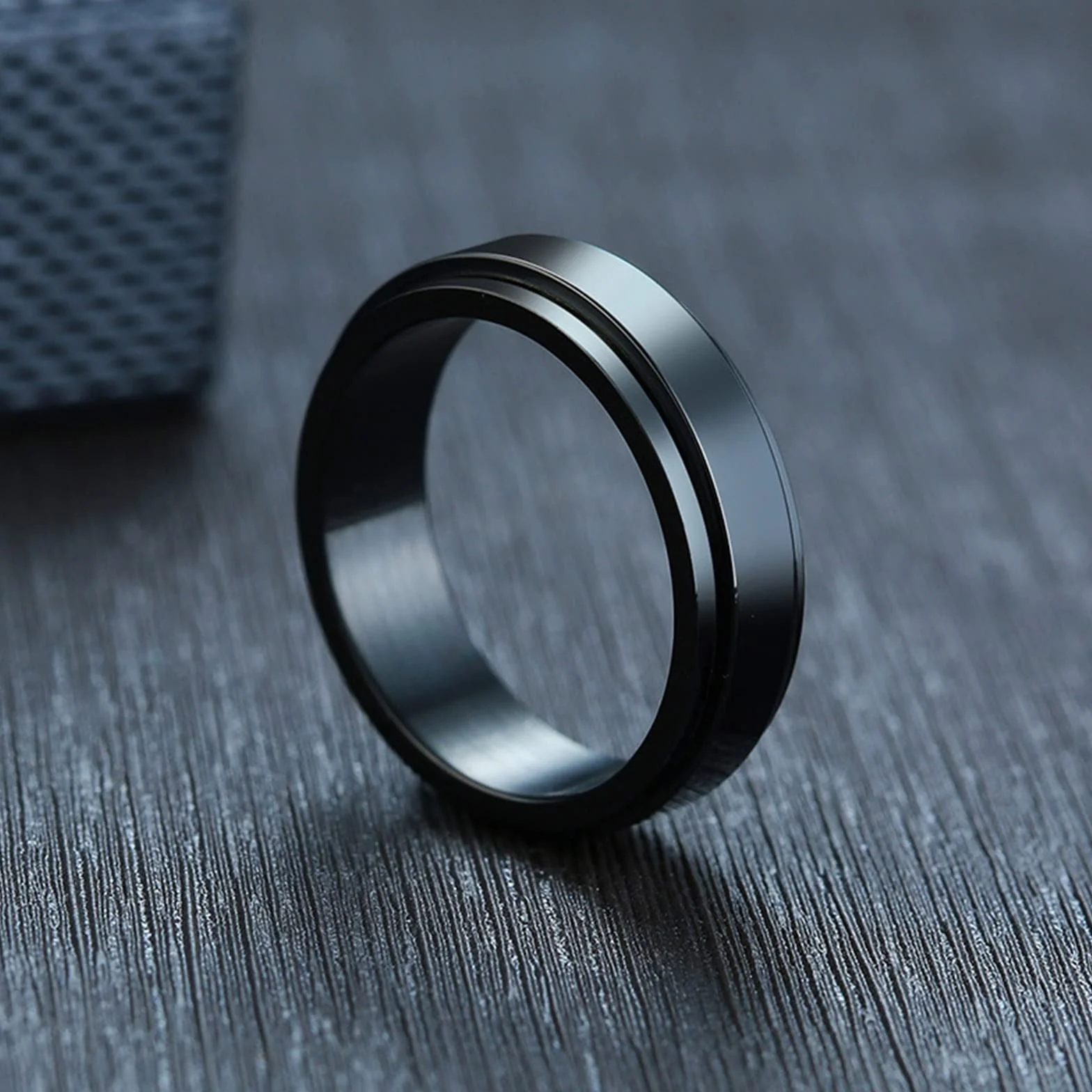 Epinki Pierścionek Fidget męski 6 mm, stal nierdzewna, srebrny/czarny/złoty/różowe złoto, pierścionek spinner, polerowany