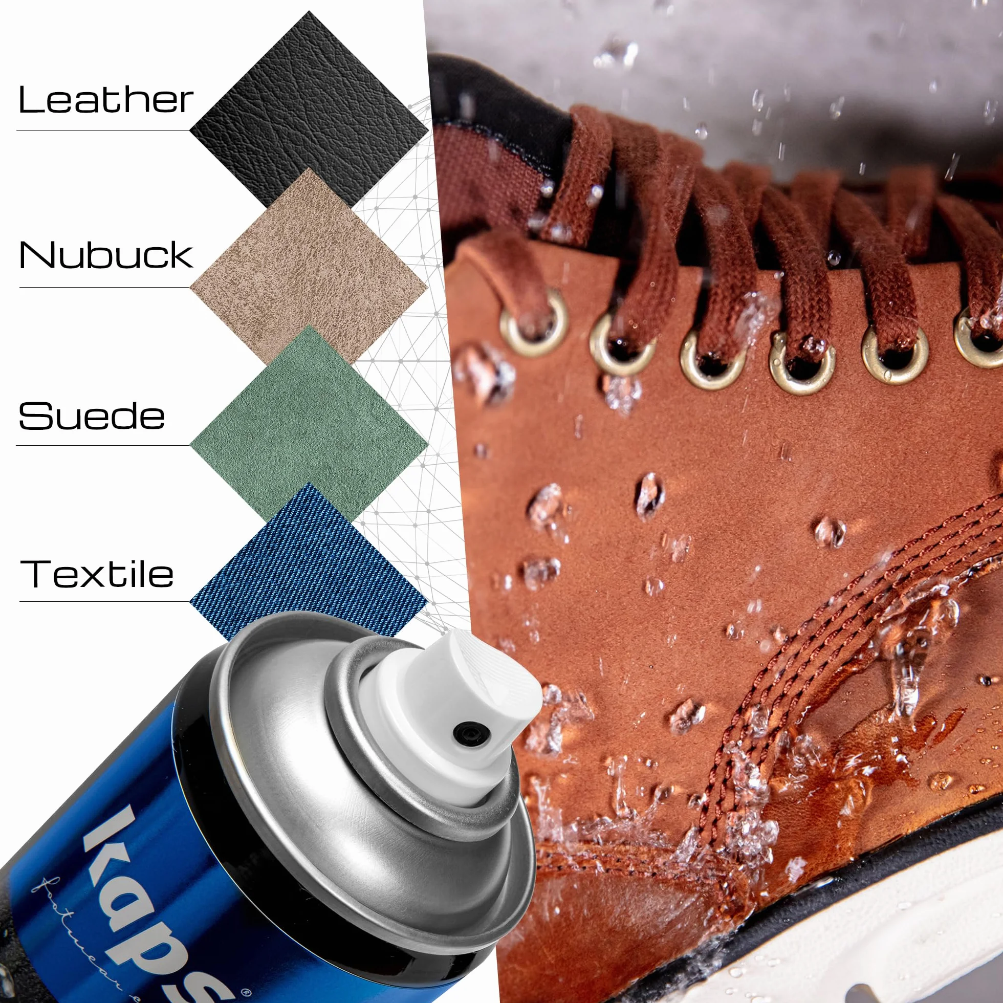 Kaps Nano Protector, Zestaw 2x 400ml, Wodoodporny Spray Ochronny do Butów ze Skóry, Nubuku, Zamszu, Tekstyliów i Materiałów TEX, Ogranicza Wilgoć i Brud