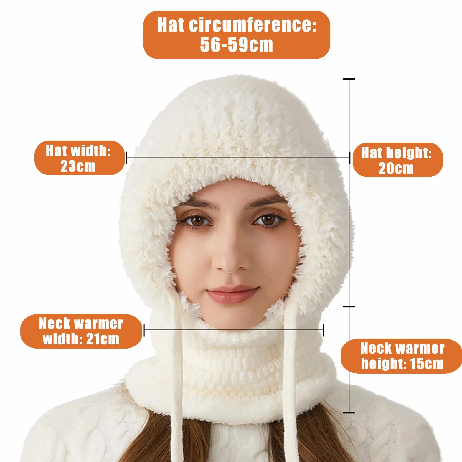 3 in 1 Beanie Hat with Scarf and Mask for Women, Warm Knitted Winter Balaclava Hood for Skiing, Hiking