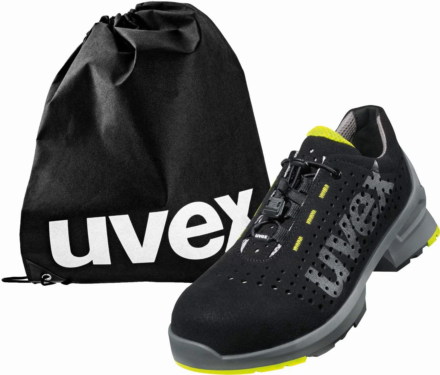 Uvex 1 - Buty robocze - bezpieczne S1 SRC ESD - lekkie i antypoślizgowe - z woreczkiem na obuwie - Limonkowo-czarne