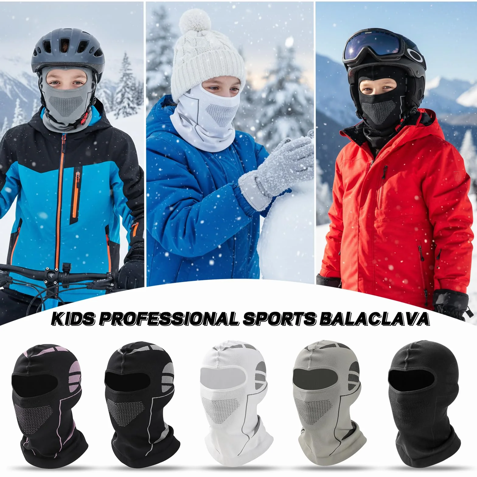 TAGVO Kominiarka dla dzieci, maska na całą twarz, profesjonalny sport, elastyczna, Brethable, lekka, anty-UV, jazda na rowerze, kominiarka, maska narciarska, czapka pod kask, ocieplacz na szyję, dla