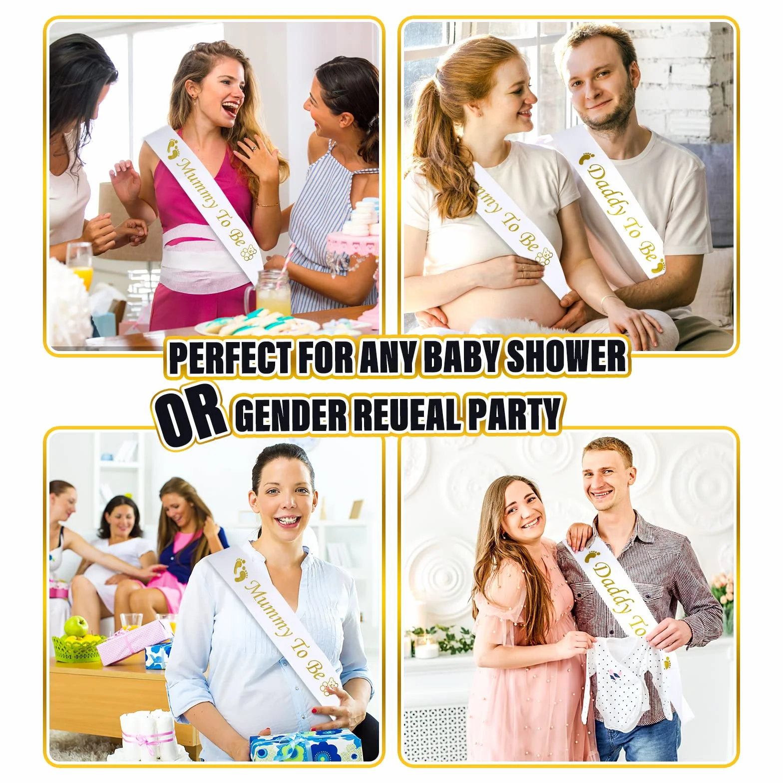 Prasacco 2-częściowy zestaw szarfy 'Mummy and Daddy To Be' – artykuły imprezowe na baby shower i dekoracja, prezent do ujawnienia płci (białe złoto)