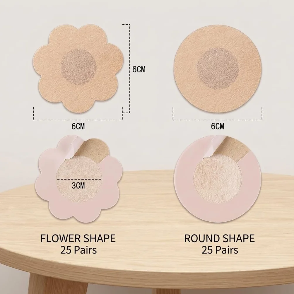 100 Stück Round&Flower Nipple Patches,Selbstklebend Nippel Pads,Unsichtbare Nippelpads,Nippelabdeckung,Nipple Cover,Brustwarzenabdeckung Abdeckungen Sticker,Einweg Abdeckungen,für Damen Frauen