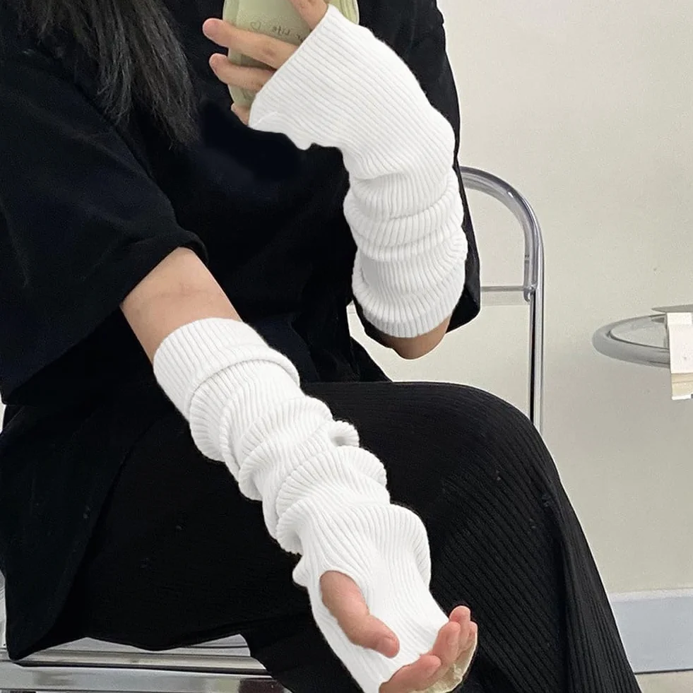 EQLEF Arm Warmers damskie, ciepłe rękawiczki na palce i dłonie długie rękawiczki czarne bez palców damskie rękawiczki do zimowania, Szary, 60*6.5cm
