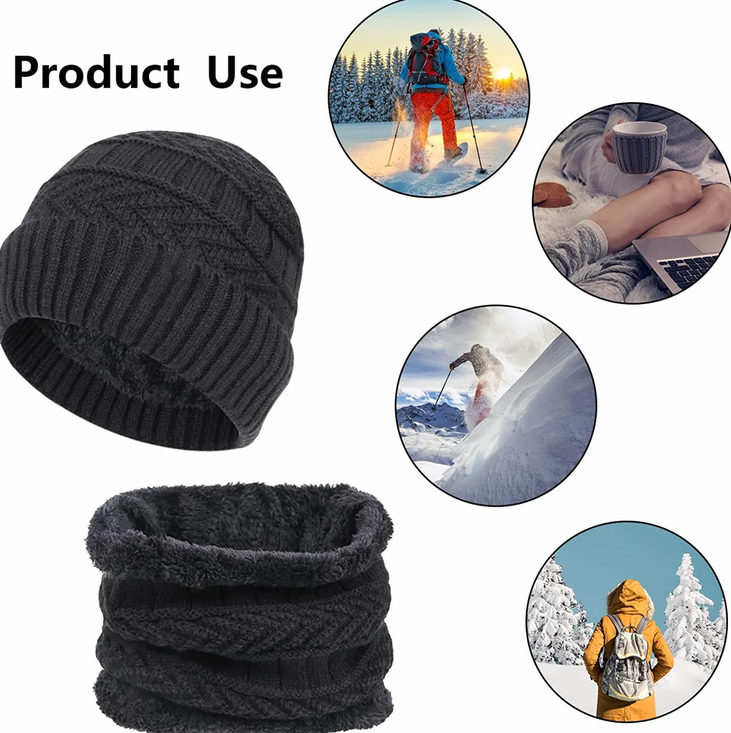 Chalier Cozy Męski zestaw czapek i szalików, męska czapka Slouch Beanie Hick polarowa czapka zimowa i szalik dla mężczyzn kobiet prezenty czarna, Czarny, Rozmiar uniwersalny